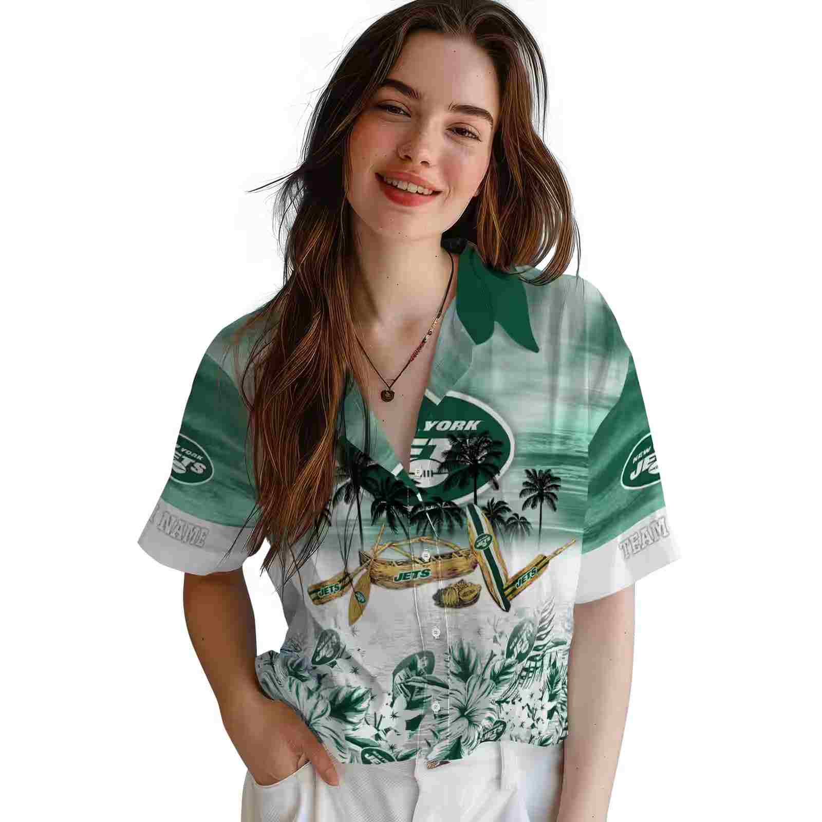 personalized new york jets tropical canoe green hawaiian shirt latest model