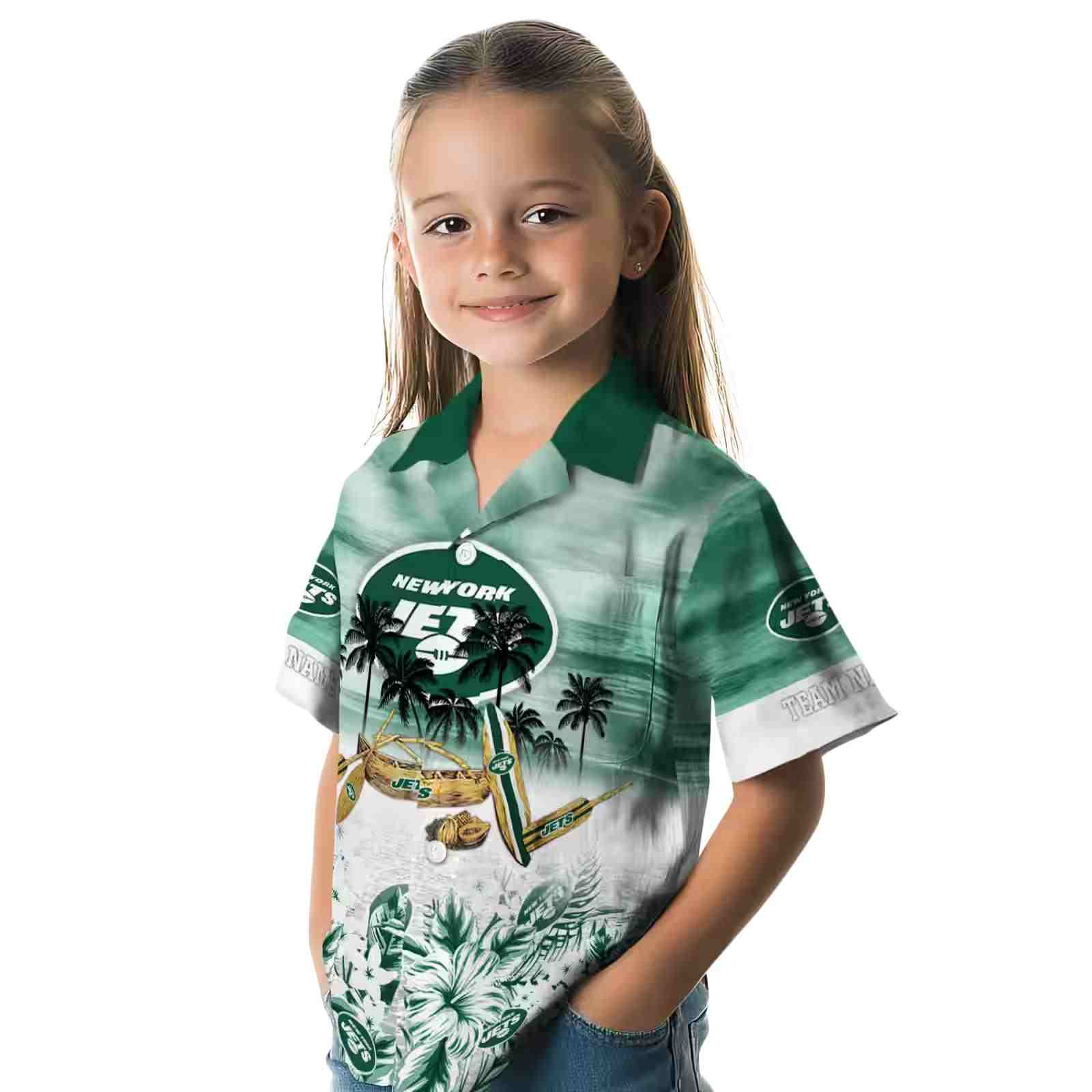 personalized new york jets tropical canoe green hawaiian shirt premium grade