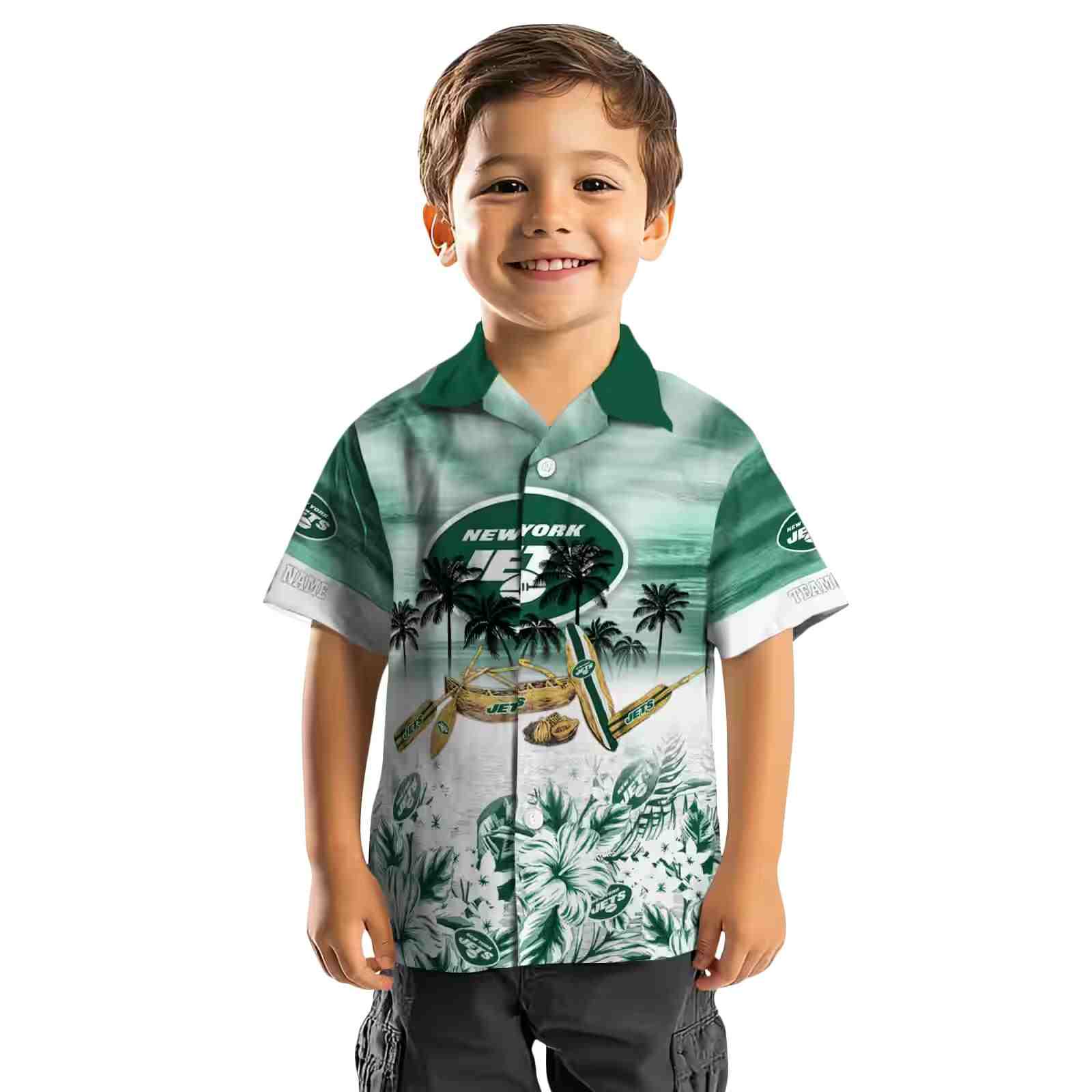 personalized new york jets tropical canoe green hawaiian shirt top rated