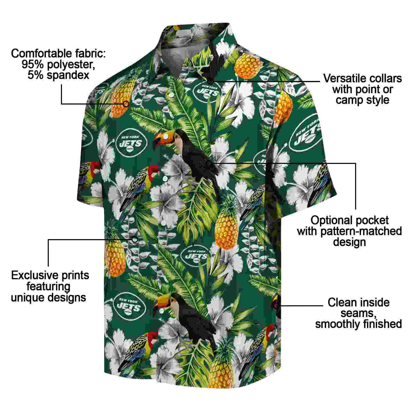 personalized new york jets tropical toucan green hawaiian shirt new arrival