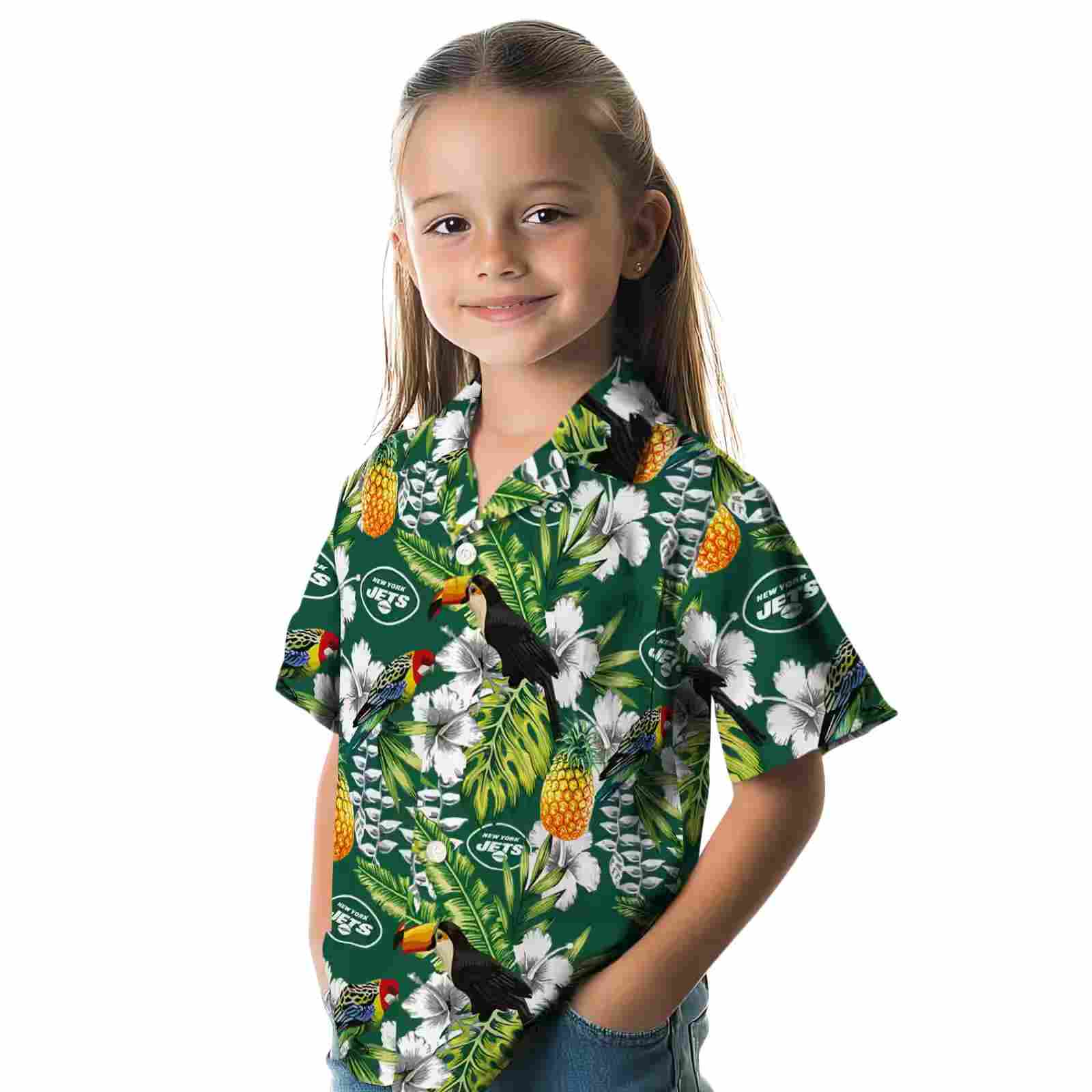 personalized new york jets tropical toucan green hawaiian shirt premium grade