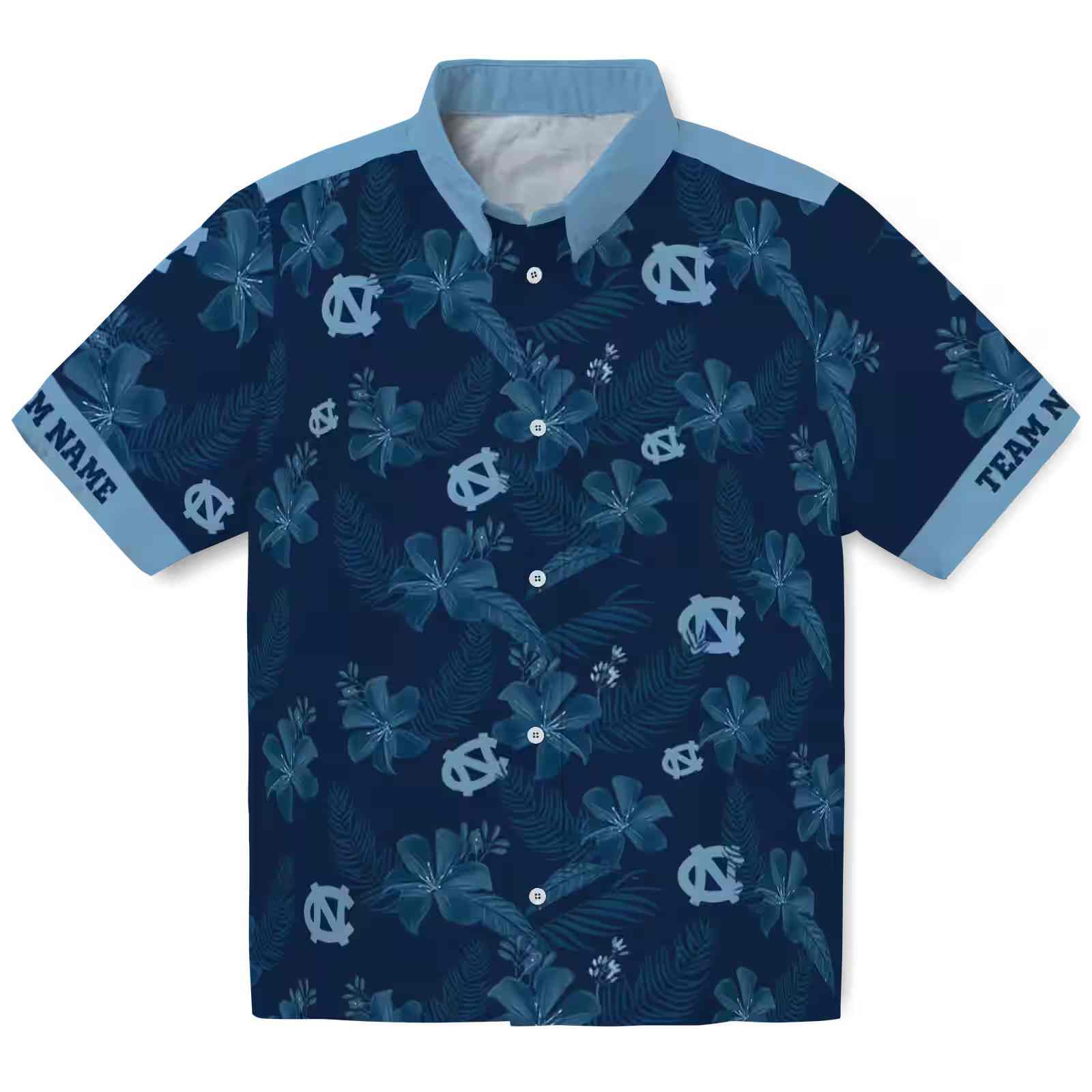 Personalized North Carolina Tar Heels Botanical Print Navy Blue Hawaiian Shirt