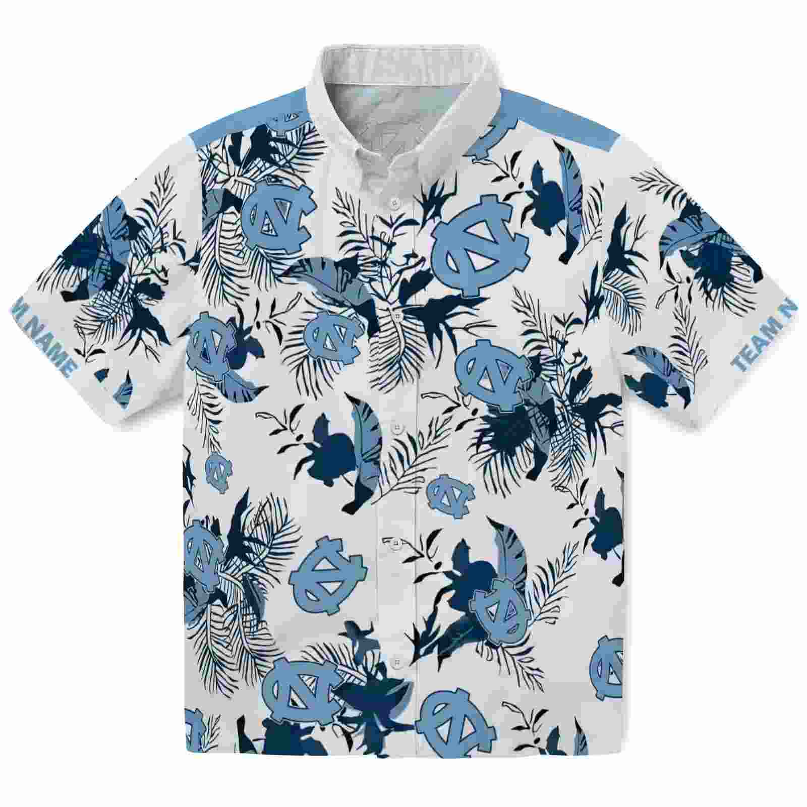 Personalized North Carolina Tar Heels Botanical Theme Light Blue White Hawaiian Shirt