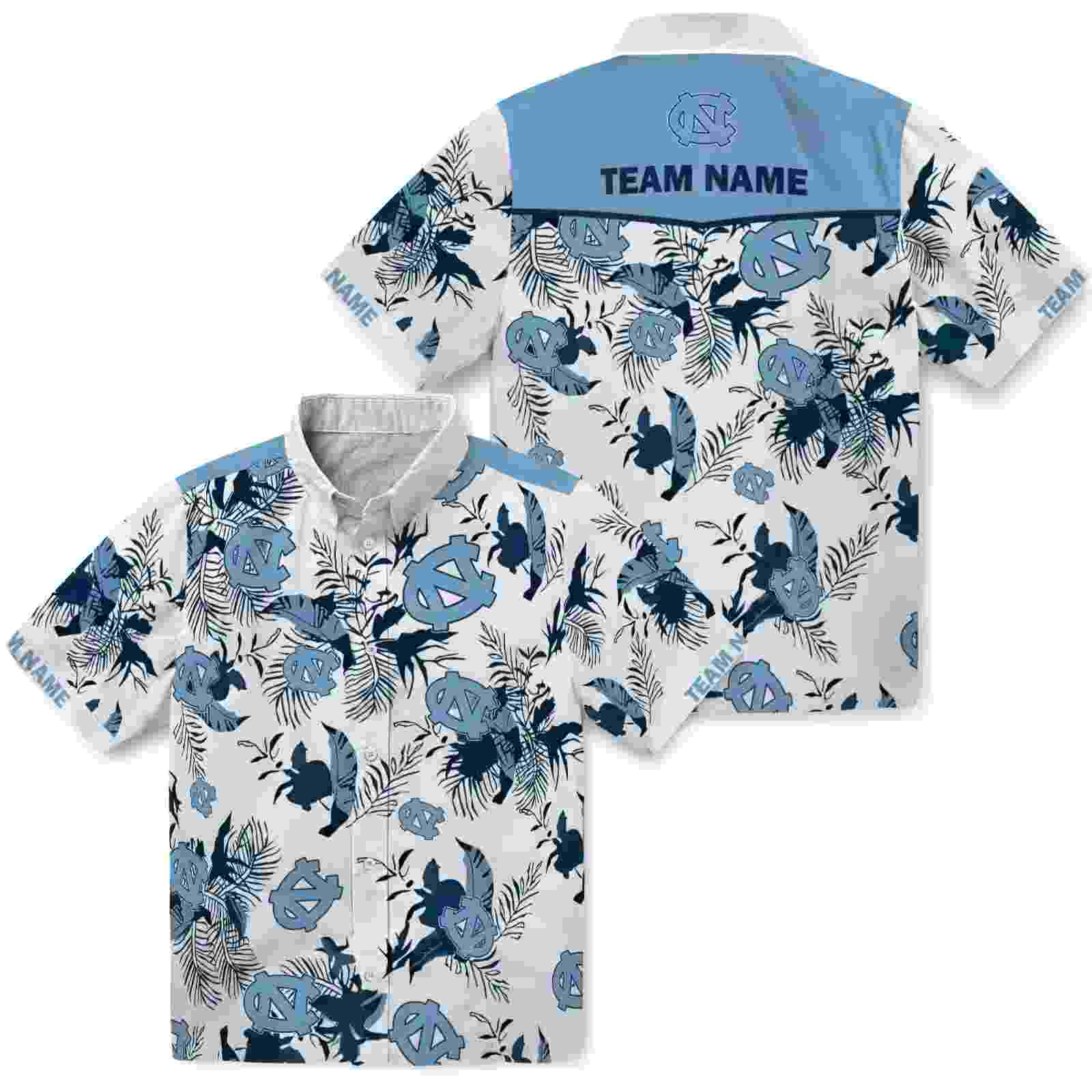 personalized north carolina tar heels botanical theme light blue white hawaiian shirt high quality