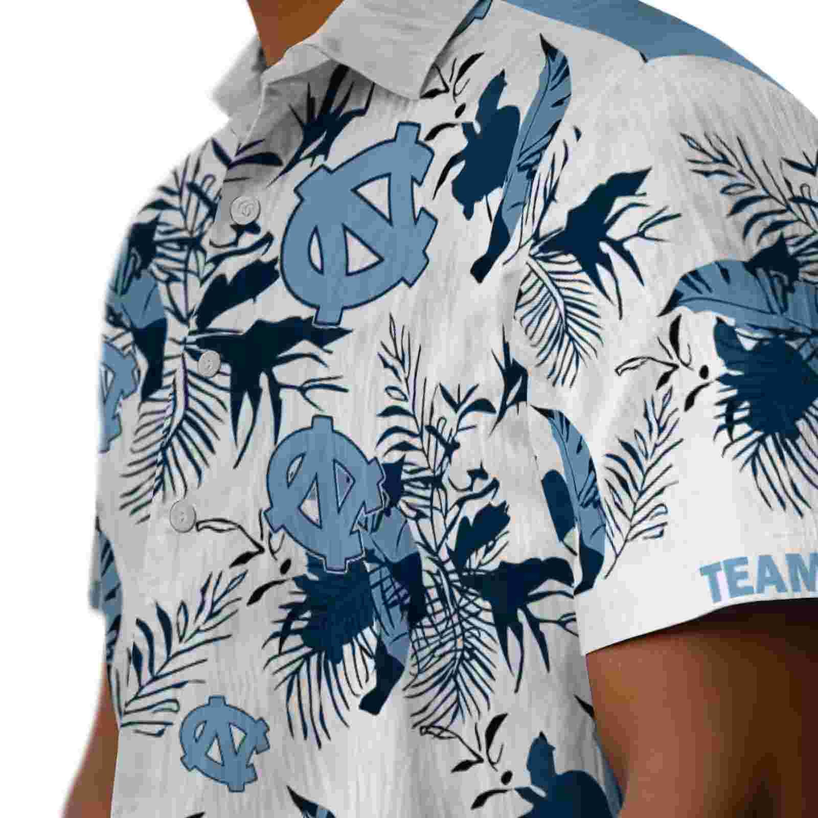 personalized north carolina tar heels botanical theme light blue white hawaiian shirt trendy