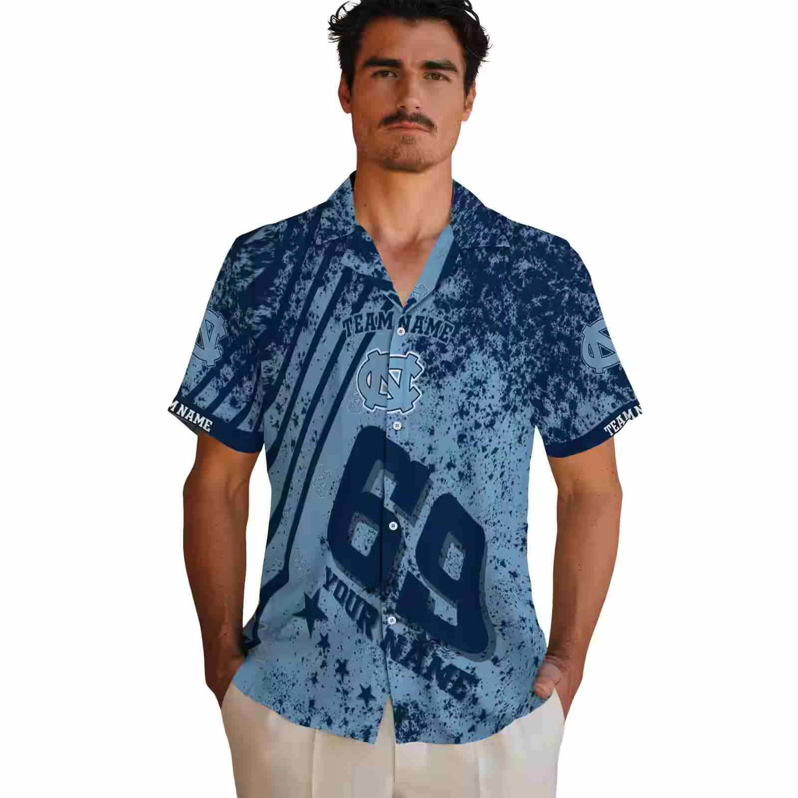 personalized north carolina tar heels star stripes light blue hawaiian shirt fashion forward