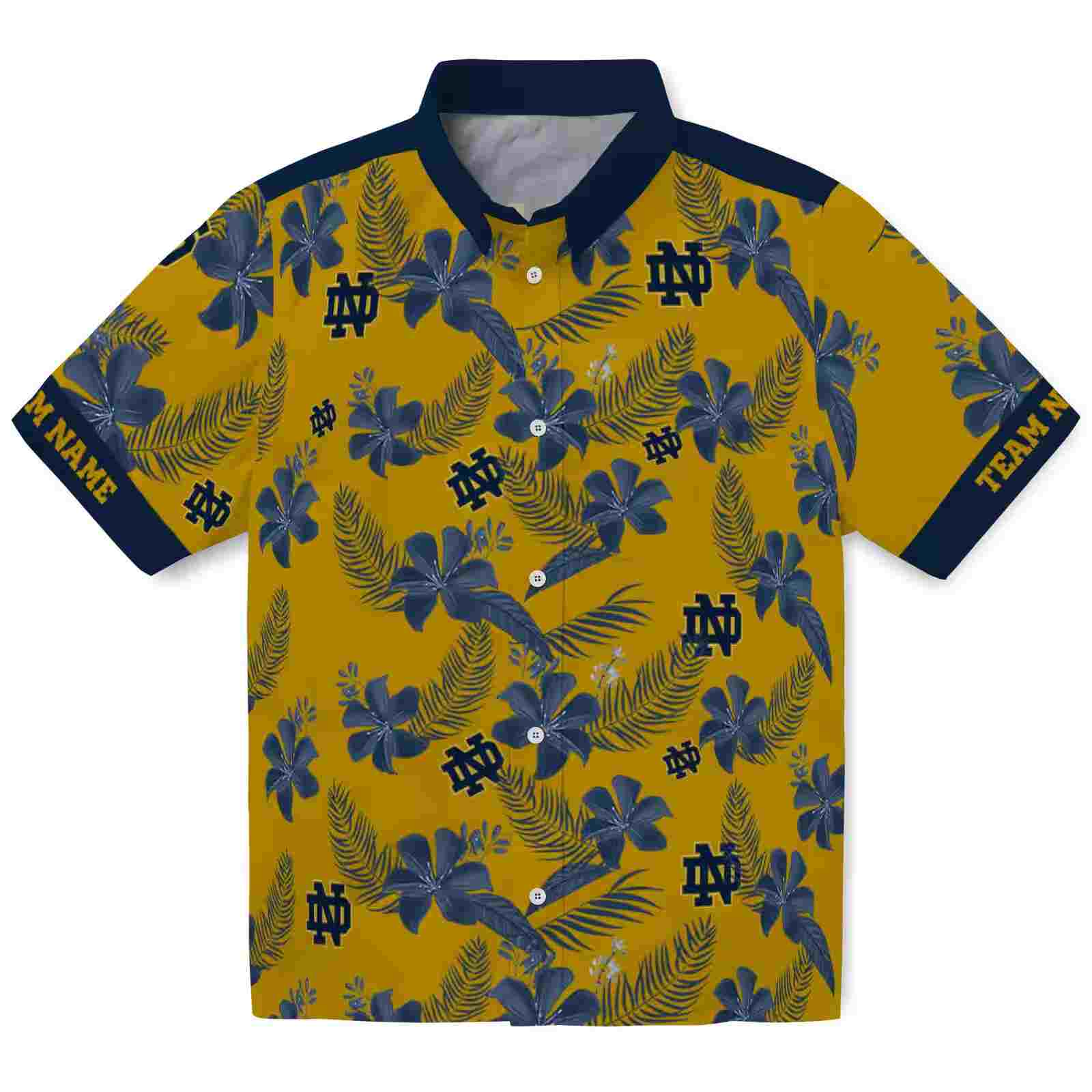 Personalized Notre Dame Fighting Irish Botanical Print Gold Hawaiian Shirt