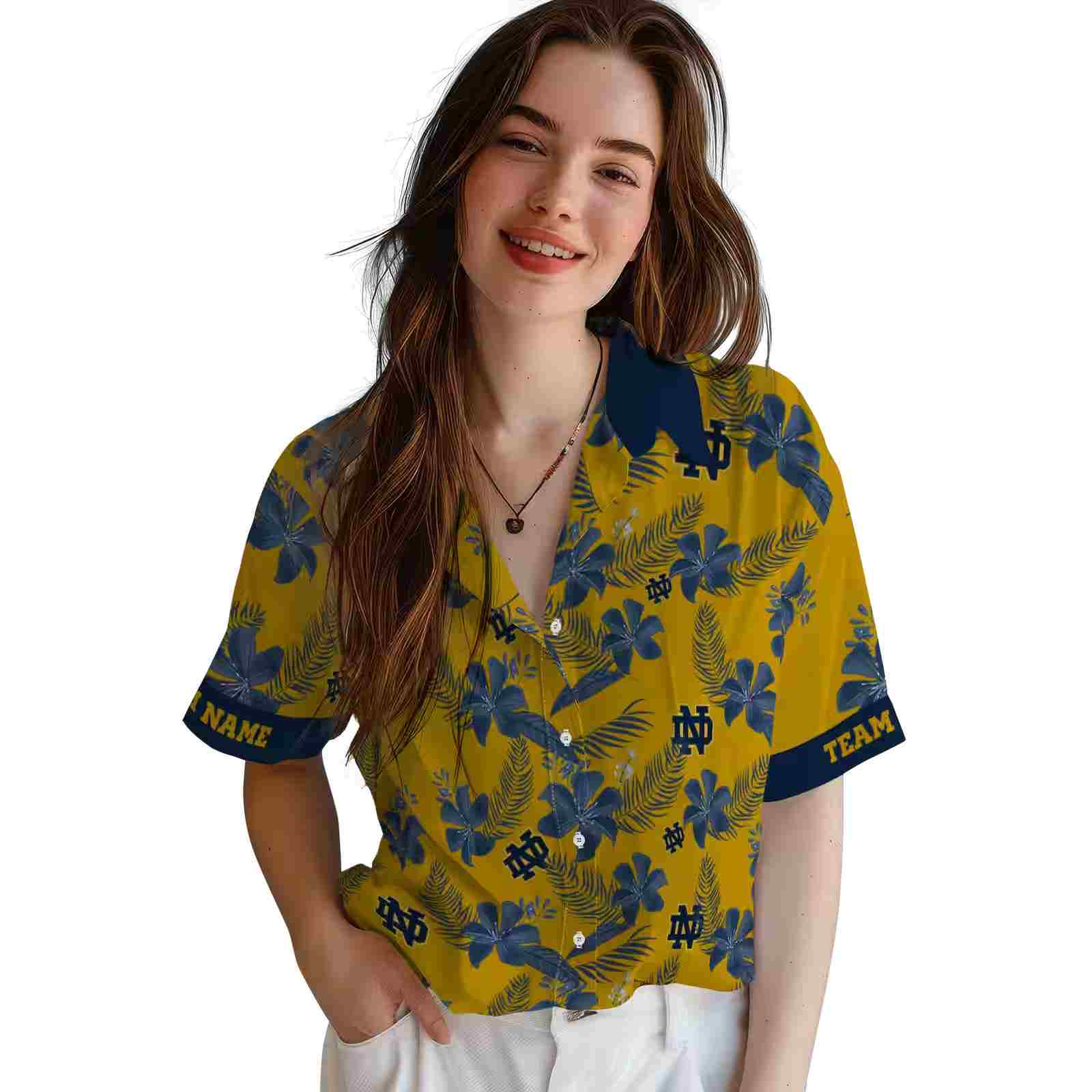 personalized notre dame fighting irish botanical print gold hawaiian shirt latest model