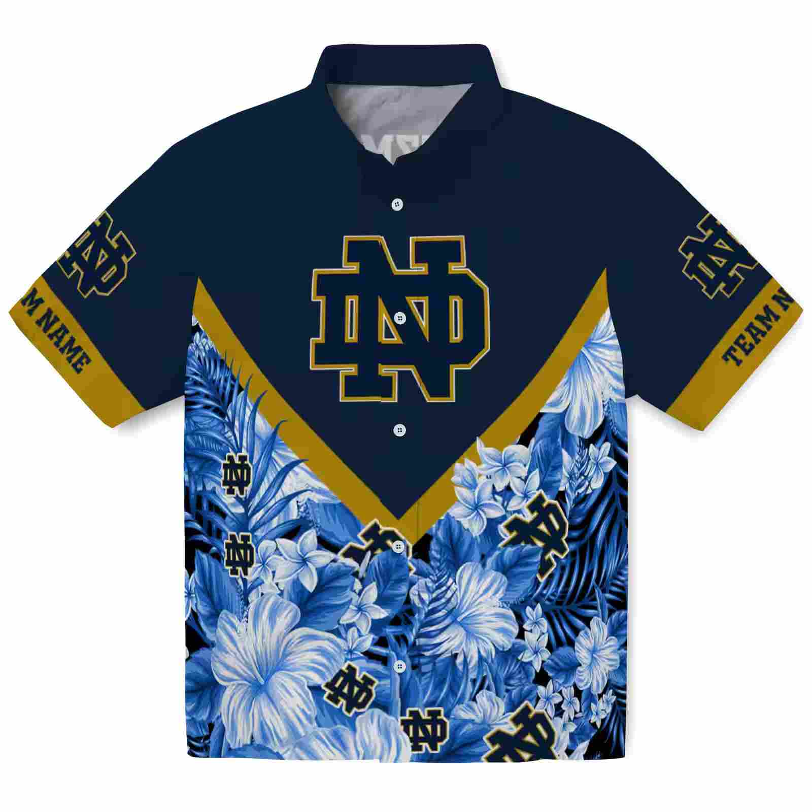 Personalized Notre Dame Fighting Irish Floral Chevron Navy Hawaiian Shirt