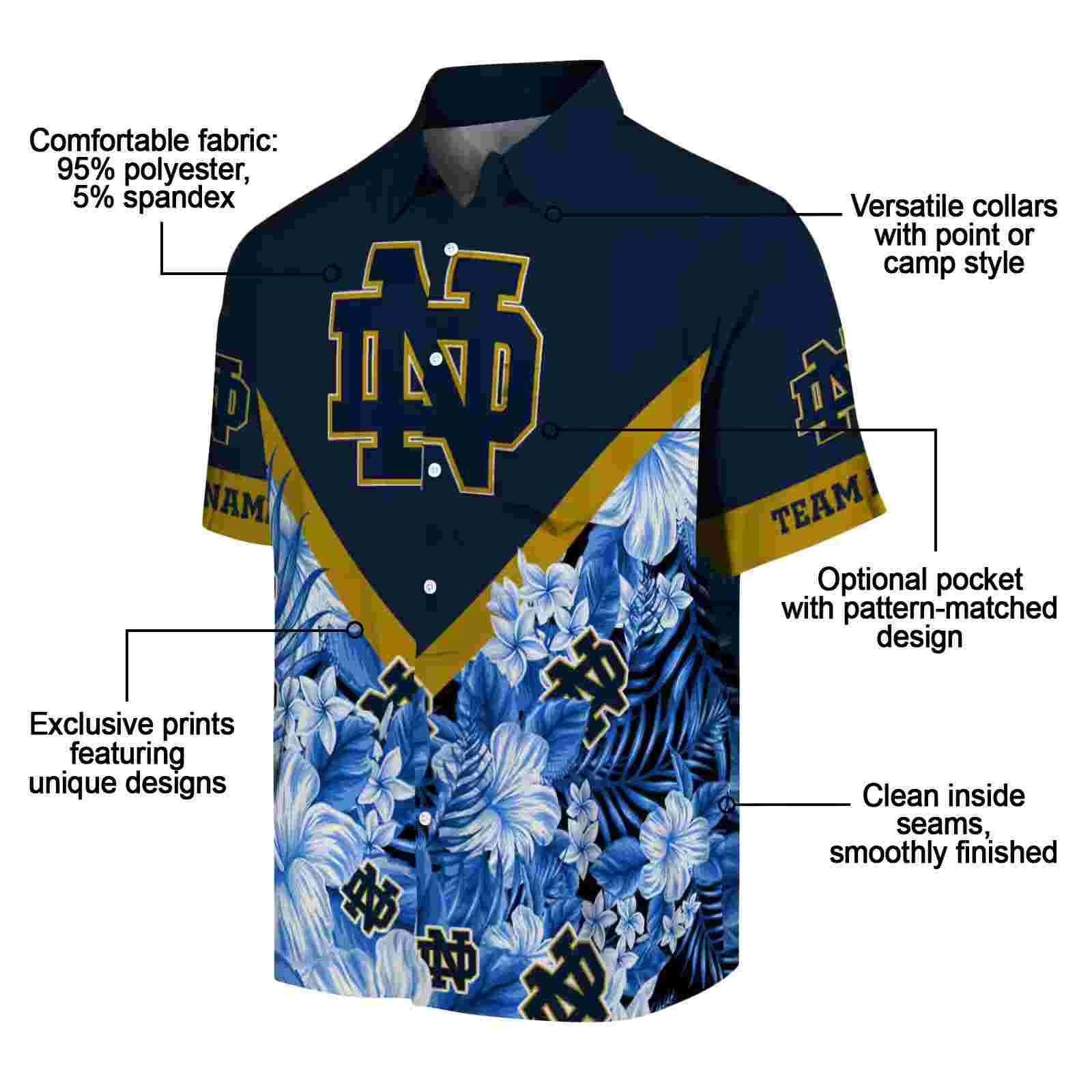 personalized notre dame fighting irish floral chevron navy hawaiian shirt new arrival