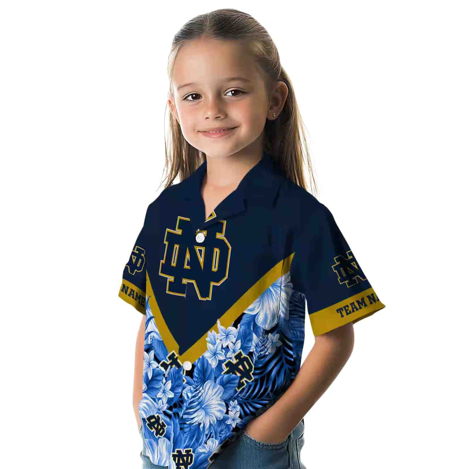 personalized notre dame fighting irish floral chevron navy hawaiian shirt premium grade