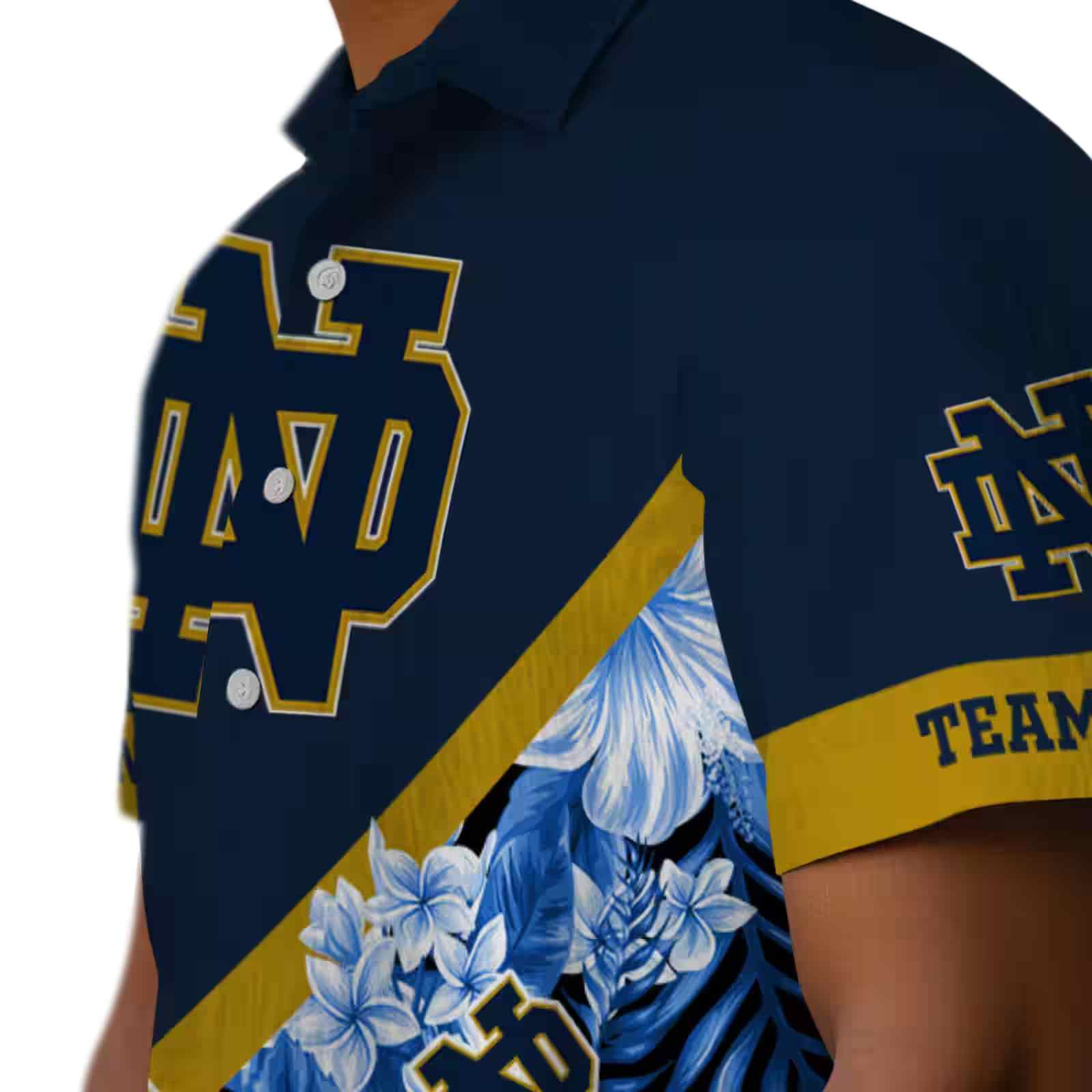 personalized notre dame fighting irish floral chevron navy hawaiian shirt trendy