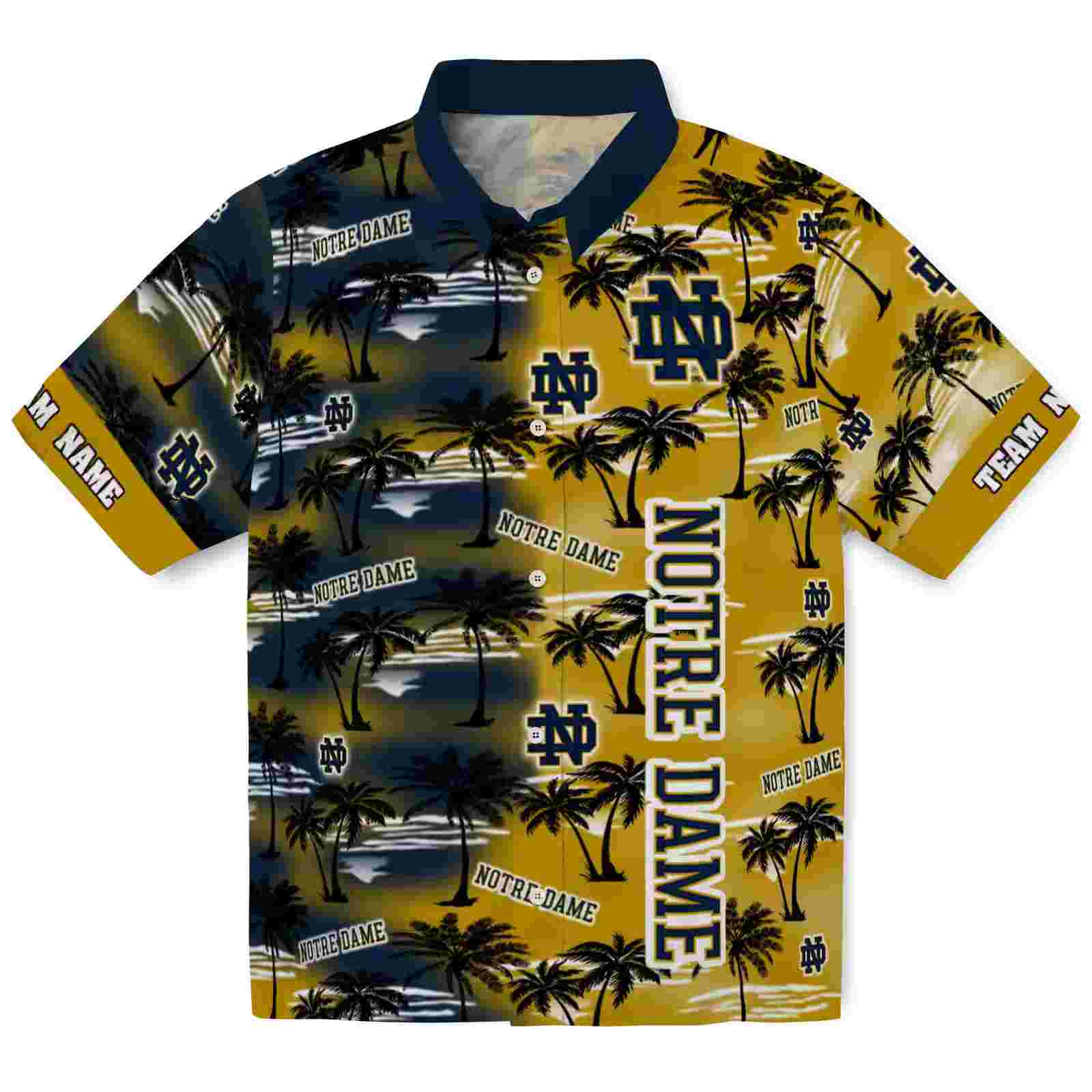 Personalized Notre Dame Fighting Irish Palm Silhouettes Navy Hawaiian Shirt