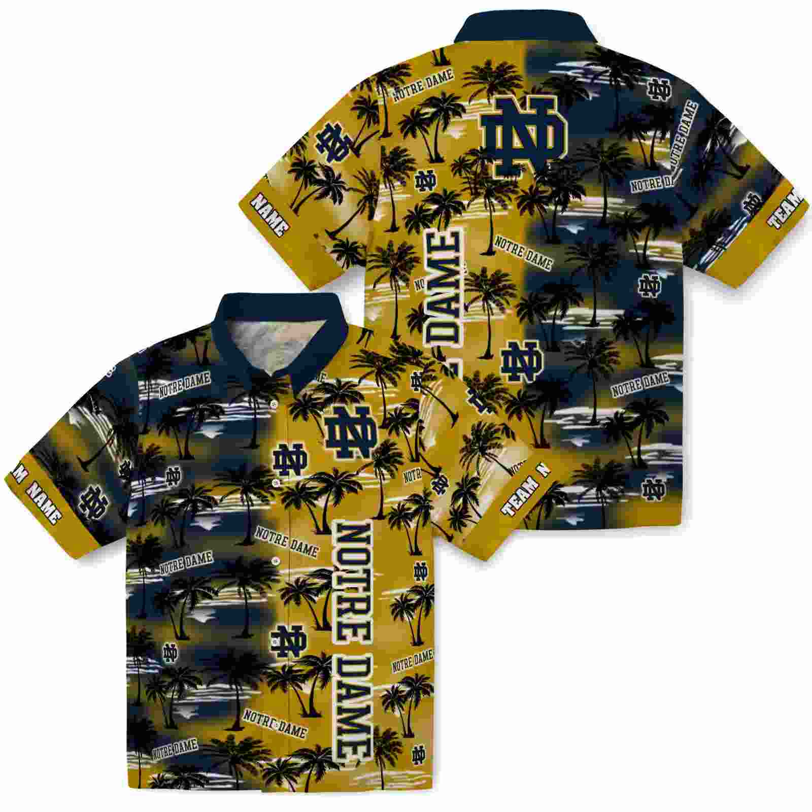 personalized notre dame fighting irish palm silhouettes navy hawaiian shirt high quality