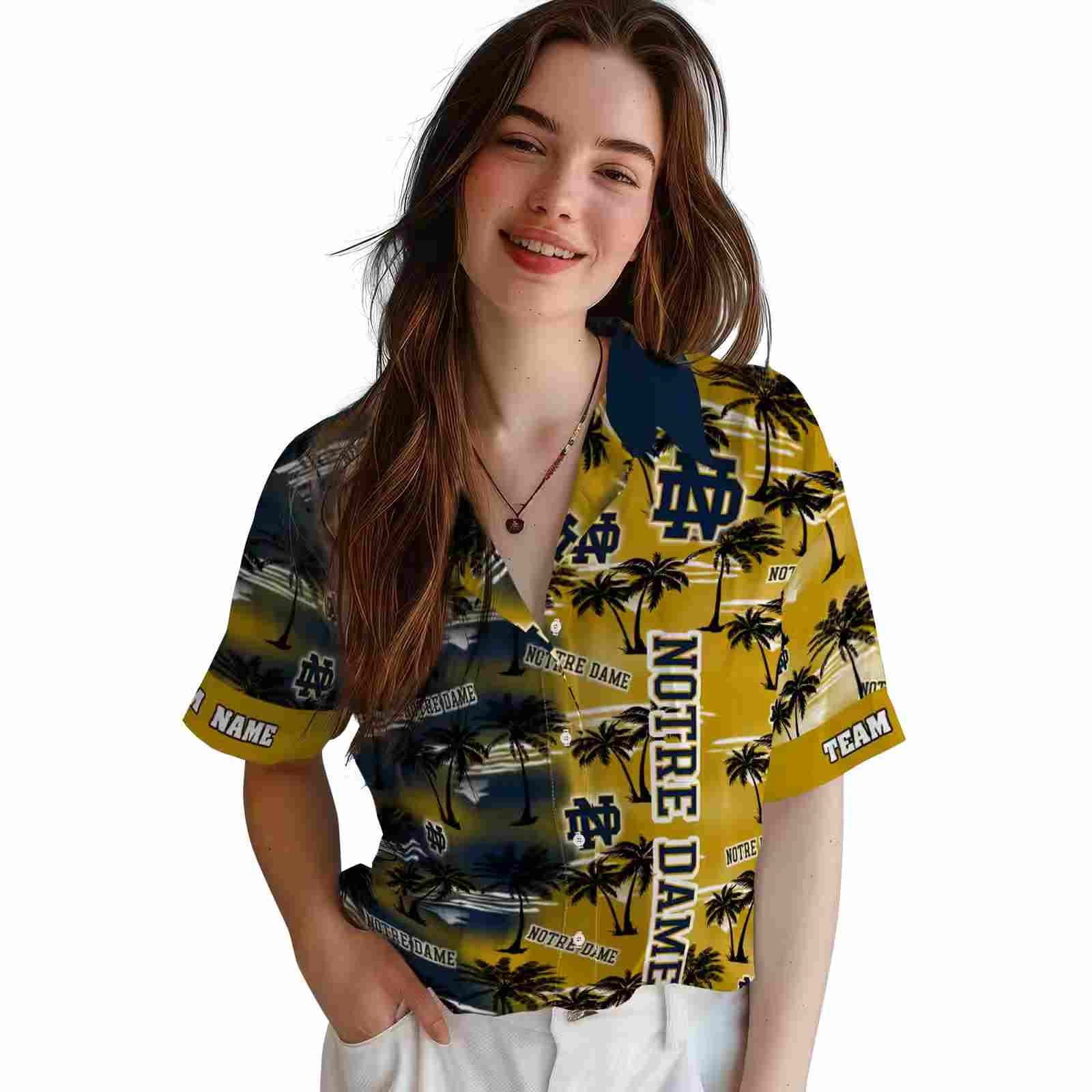 personalized notre dame fighting irish palm silhouettes navy hawaiian shirt latest model