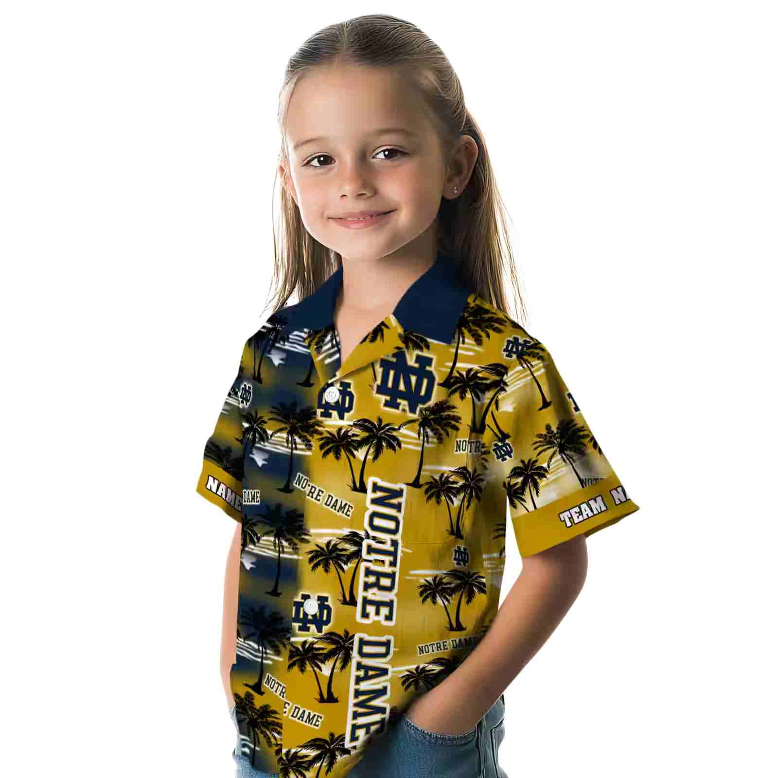 personalized notre dame fighting irish palm silhouettes navy hawaiian shirt premium grade