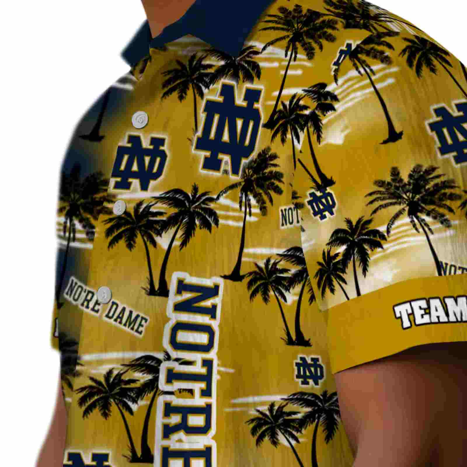 personalized notre dame fighting irish palm silhouettes navy hawaiian shirt trendy