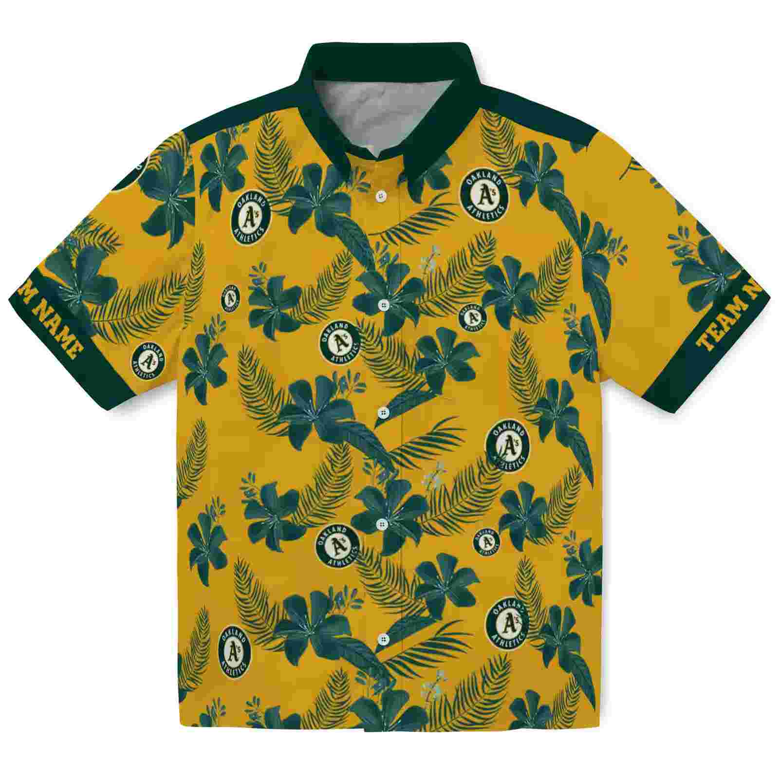 Personalized Oakland Athletics Botanical Print Gold Hawaiian Shirt