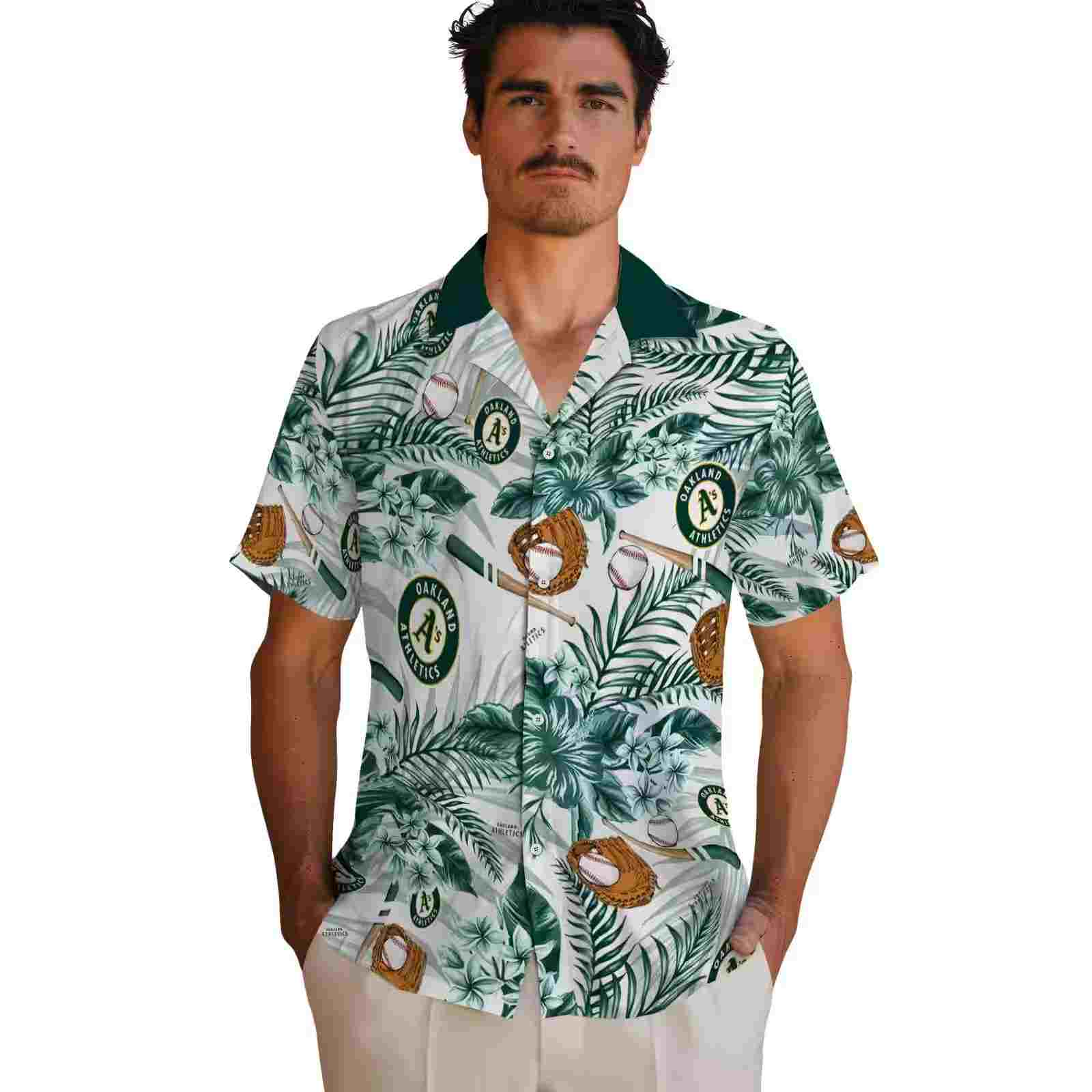 personalized oakland athletics floral baseball green white hawaiian shirt fashion forward