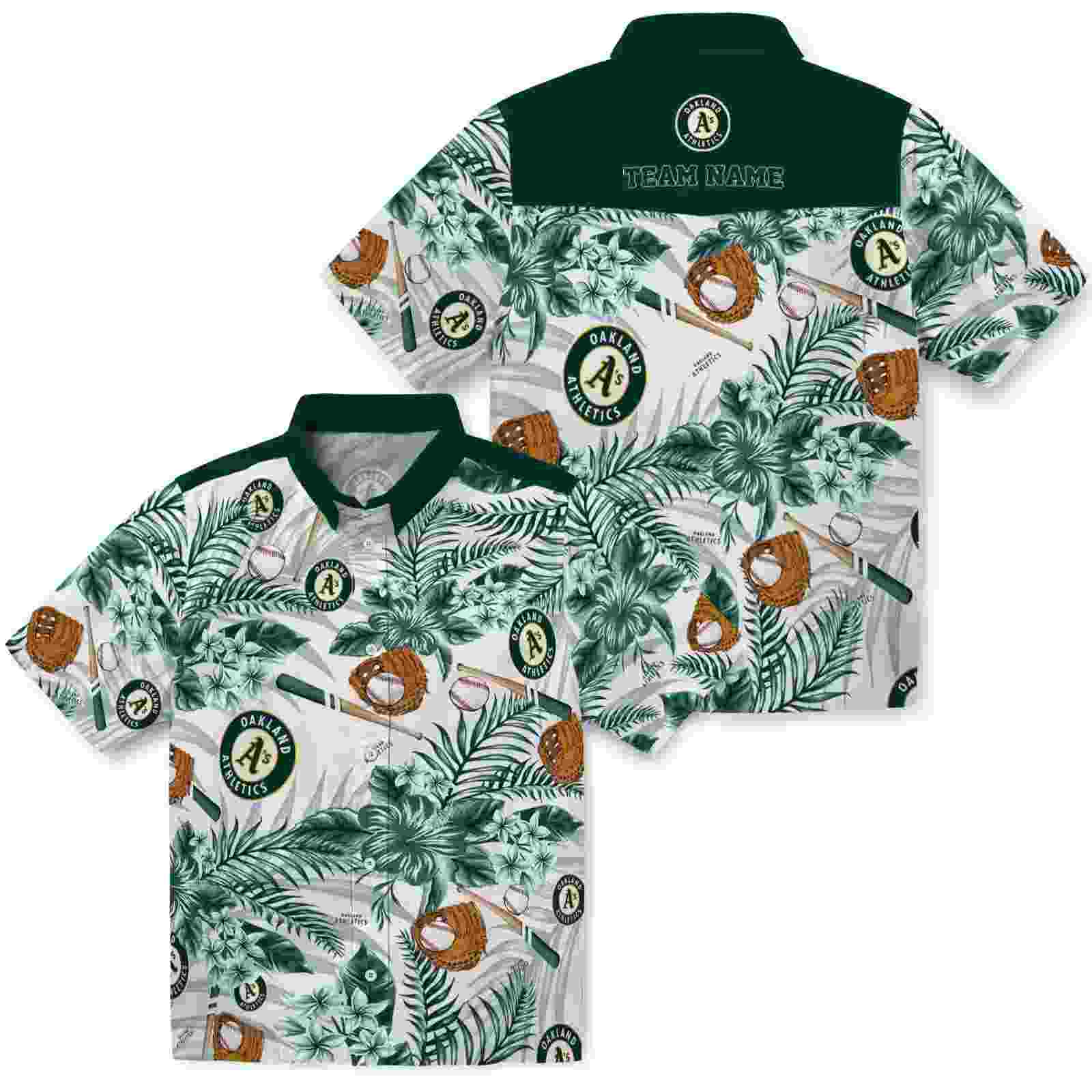 personalized oakland athletics floral baseball green white hawaiian shirt high quality