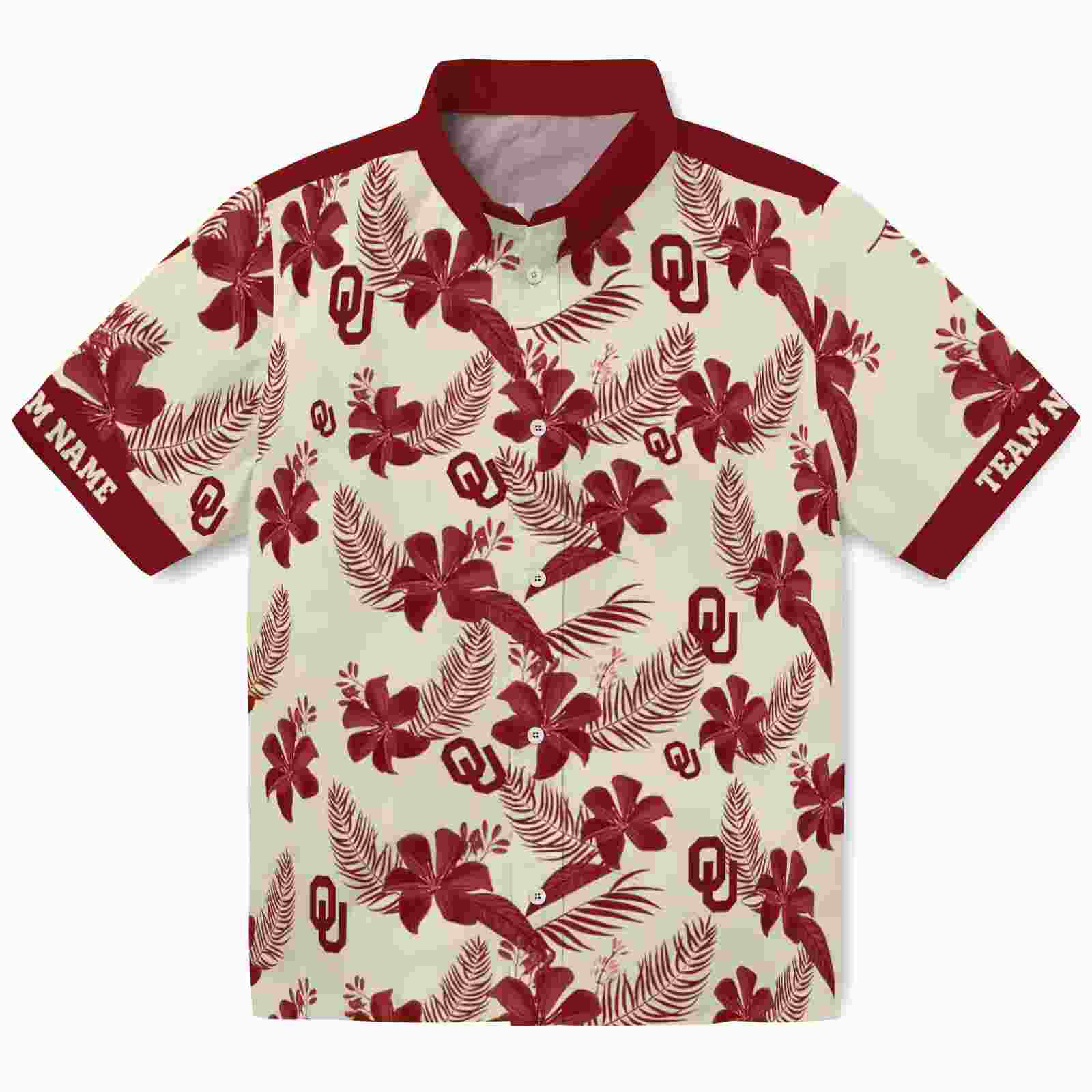 Personalized Oklahoma Sooners Botanical Print Cream Hawaiian Shirt