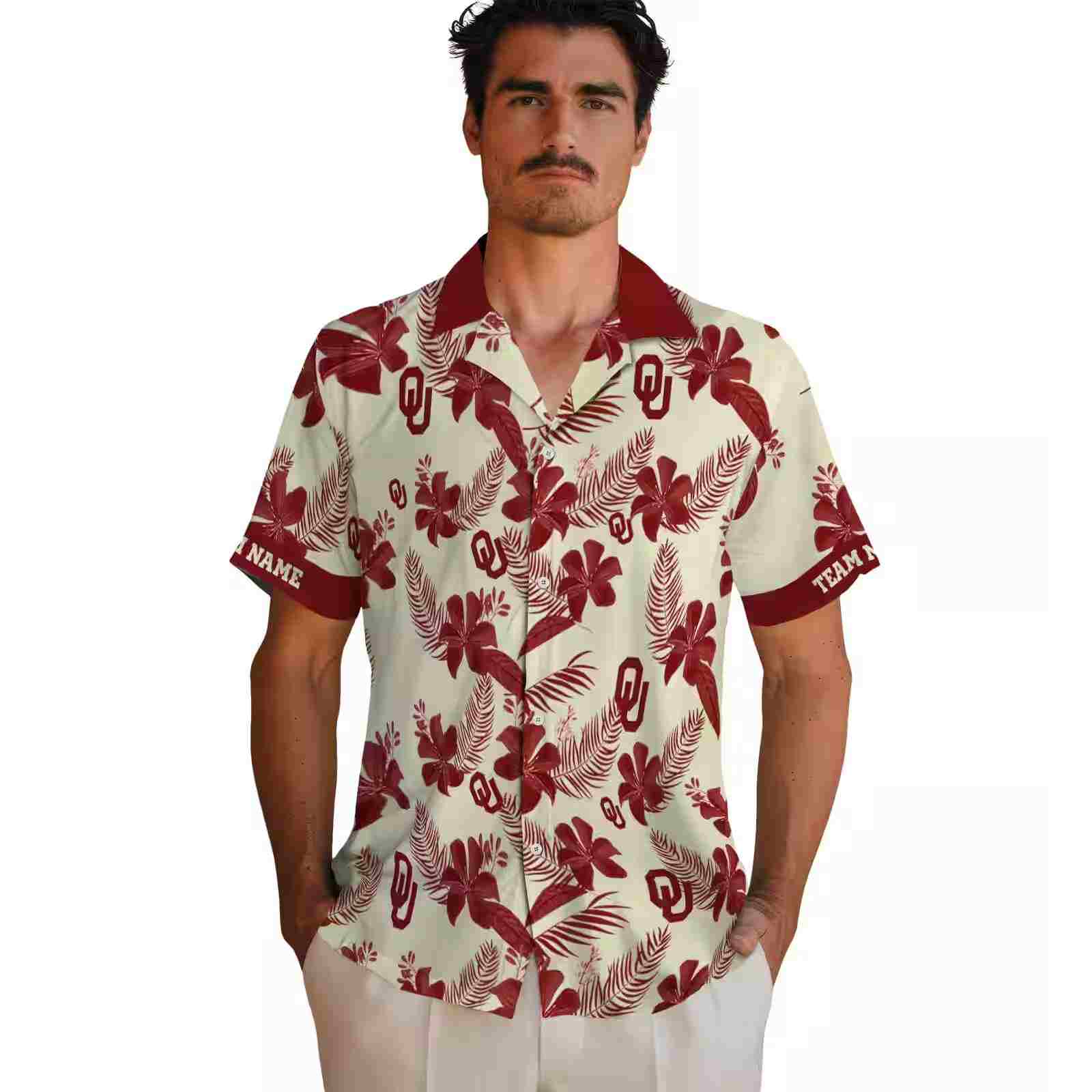 personalized oklahoma sooners botanical print cream hawaiian shirt fashion forward