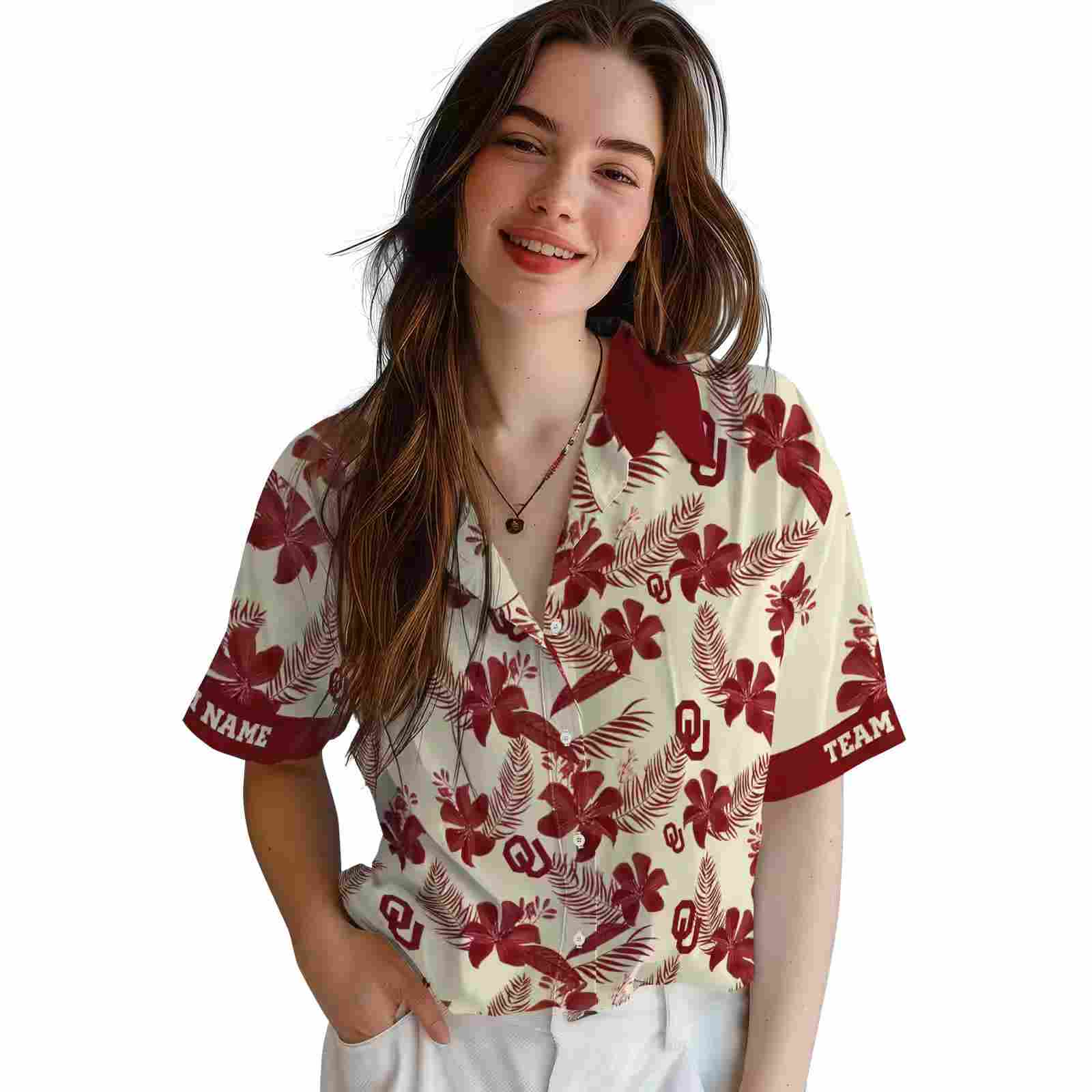 personalized oklahoma sooners botanical print cream hawaiian shirt latest model