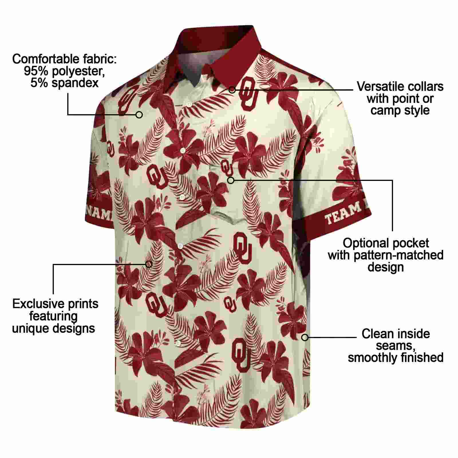 personalized oklahoma sooners botanical print cream hawaiian shirt new arrival