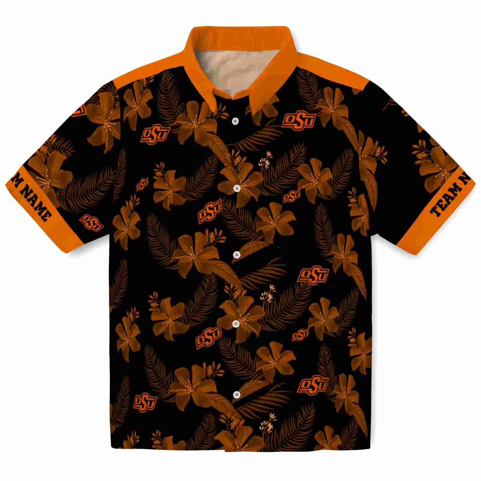 Personalized Oklahoma State Cowboys Botanical Print Black Hawaiian Shirt