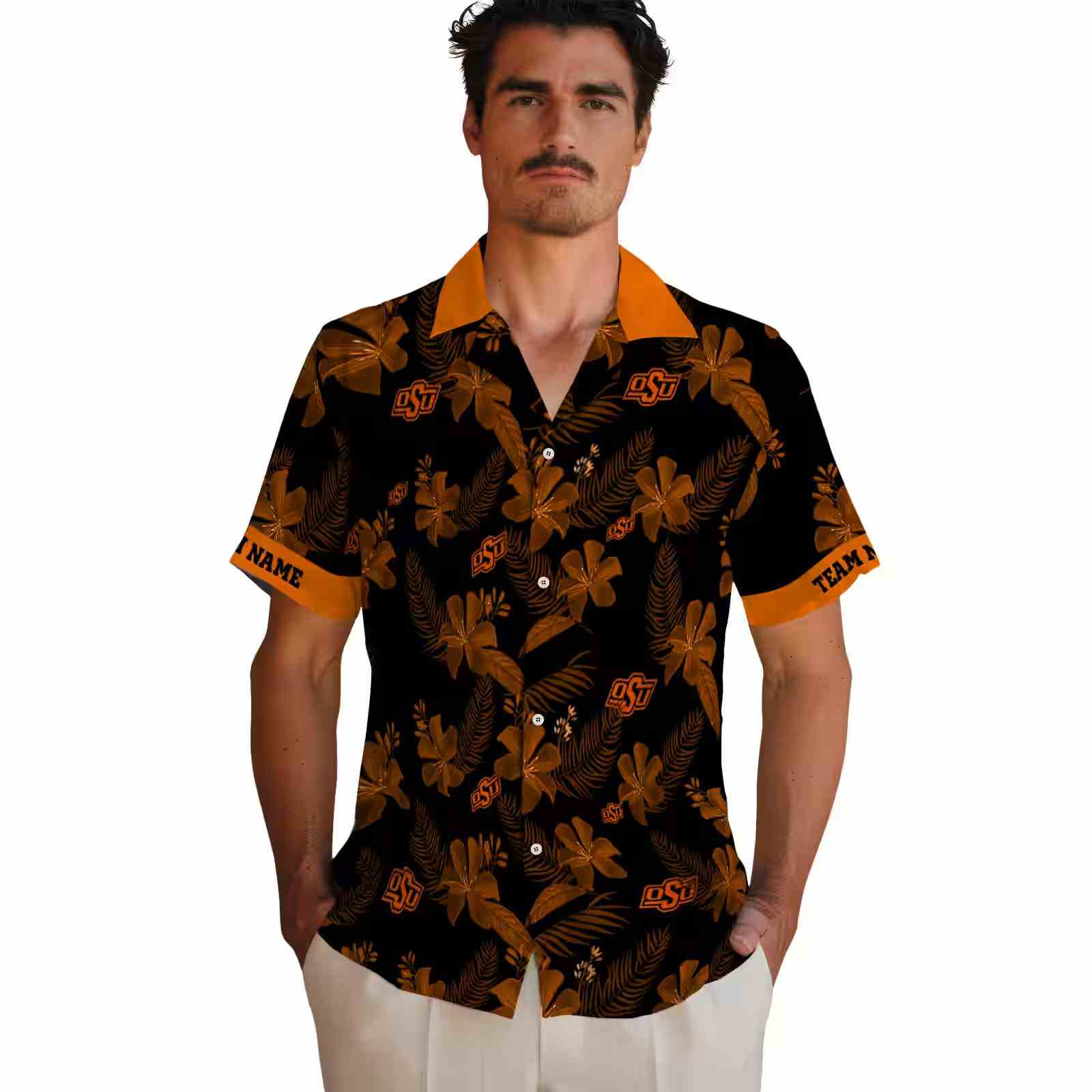 personalized oklahoma state cowboys botanical print black hawaiian shirt fashion forward