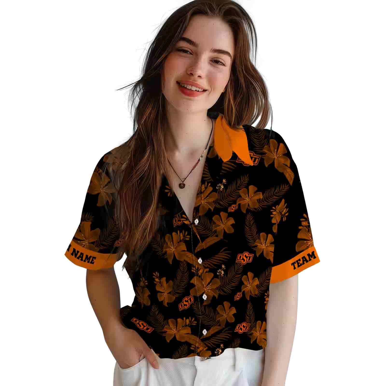 personalized oklahoma state cowboys botanical print black hawaiian shirt latest model