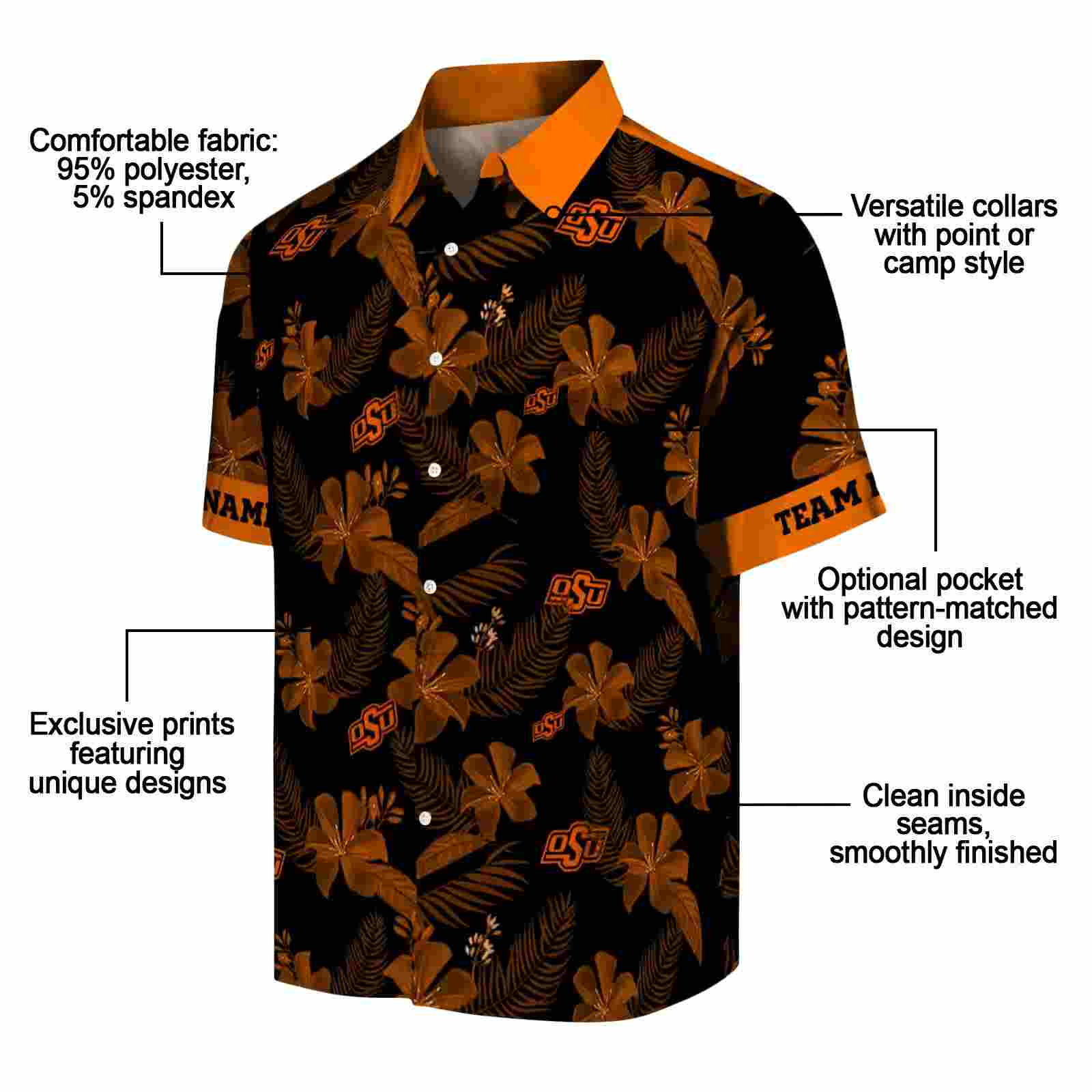 personalized oklahoma state cowboys botanical print black hawaiian shirt new arrival