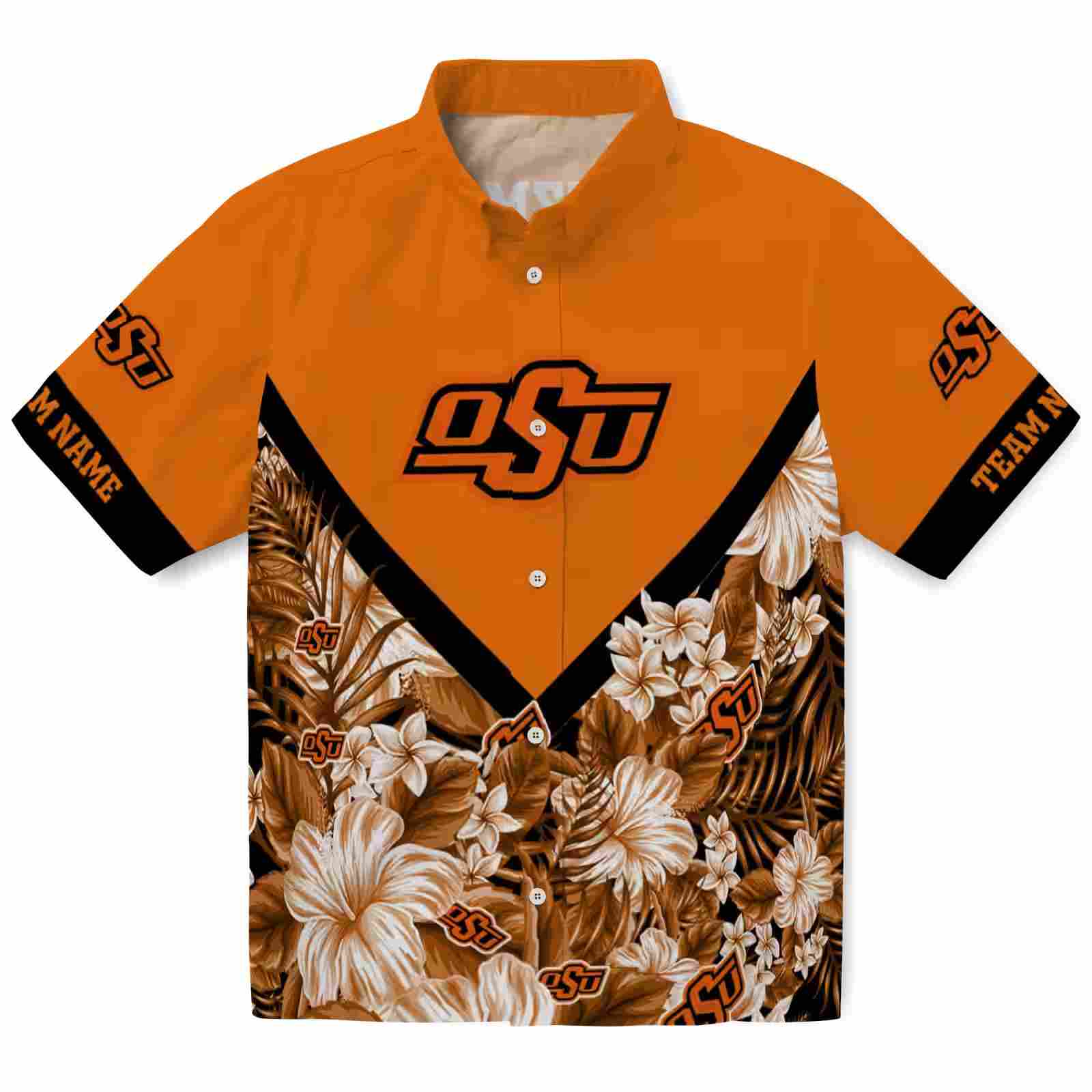 Personalized Oklahoma State Cowboys Floral Chevron Orange Hawaiian Shirt