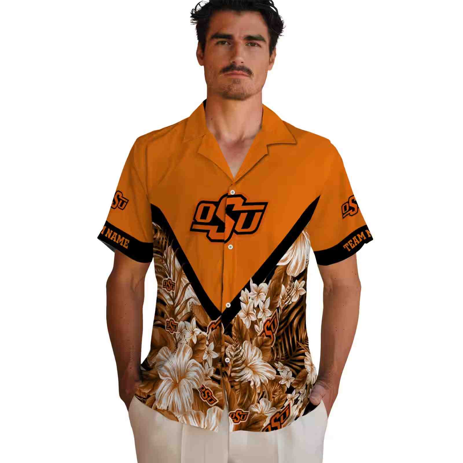 personalized oklahoma state cowboys floral chevron orange hawaiian shirt fashion forward