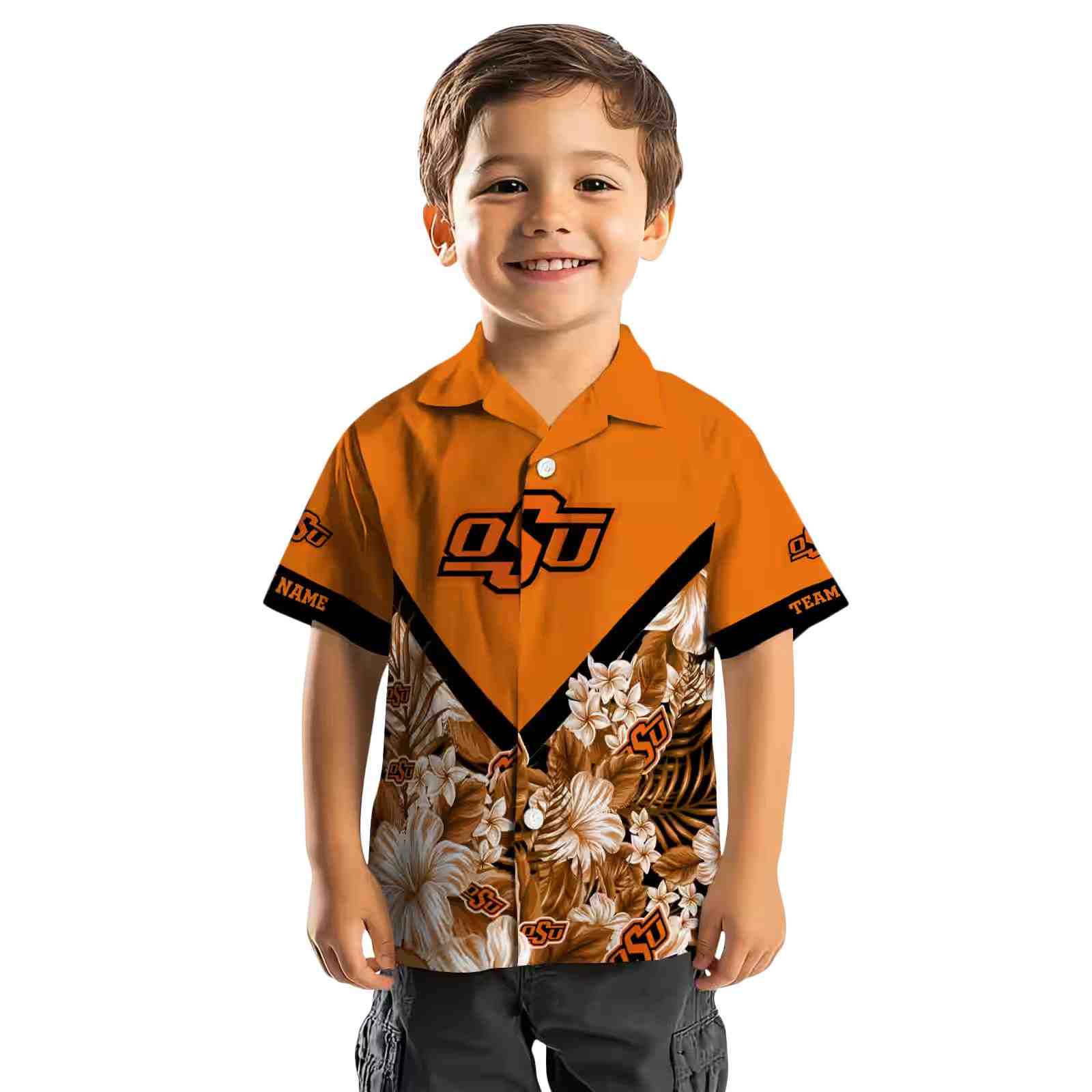 personalized oklahoma state cowboys floral chevron orange hawaiian shirt top rated