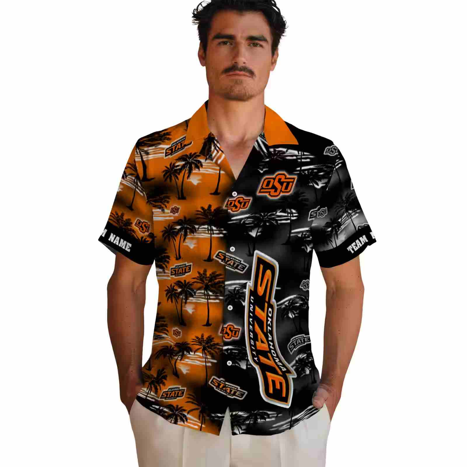 personalized oklahoma state cowboys palm silhouettes orange hawaiian shirt fashion forward