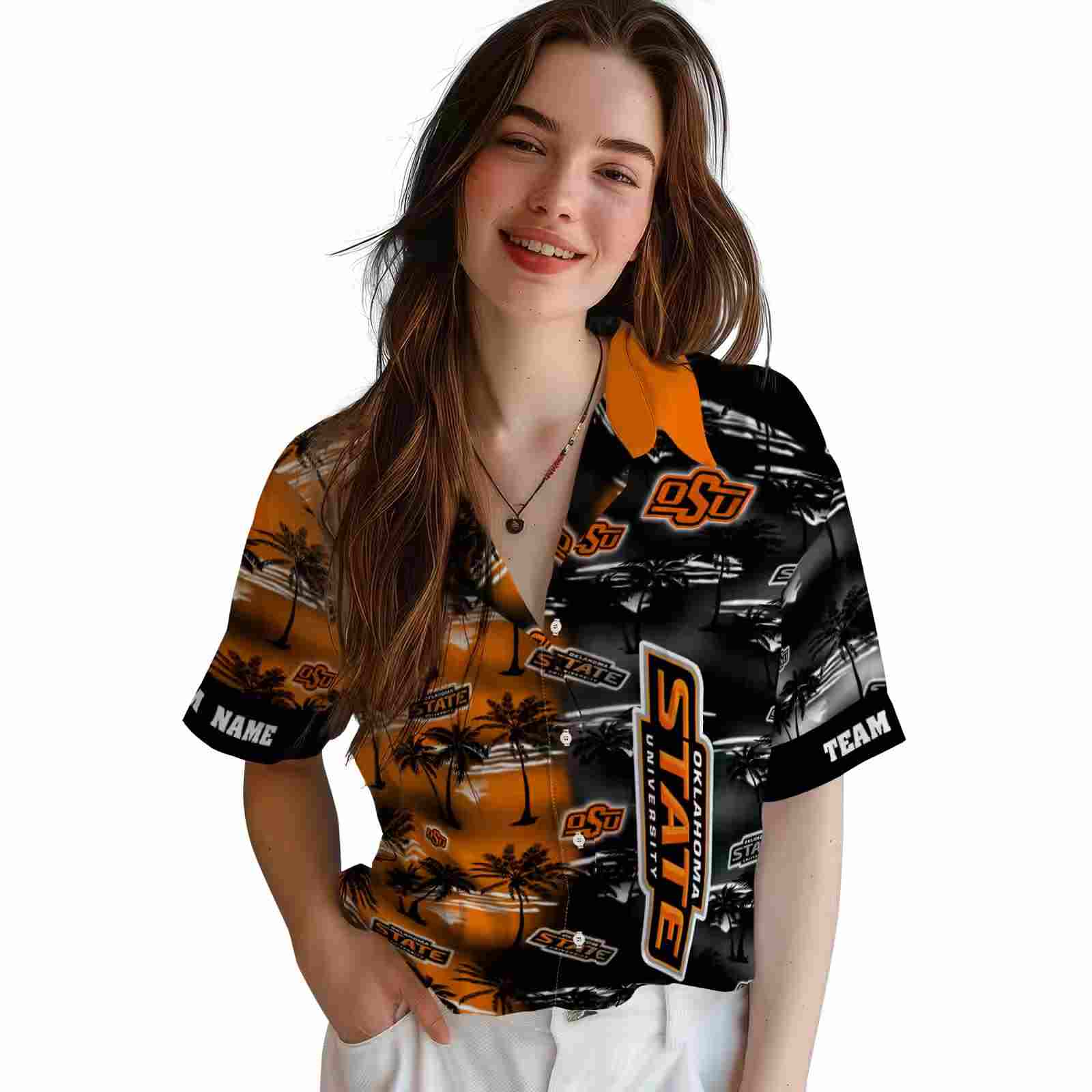 personalized oklahoma state cowboys palm silhouettes orange hawaiian shirt latest model