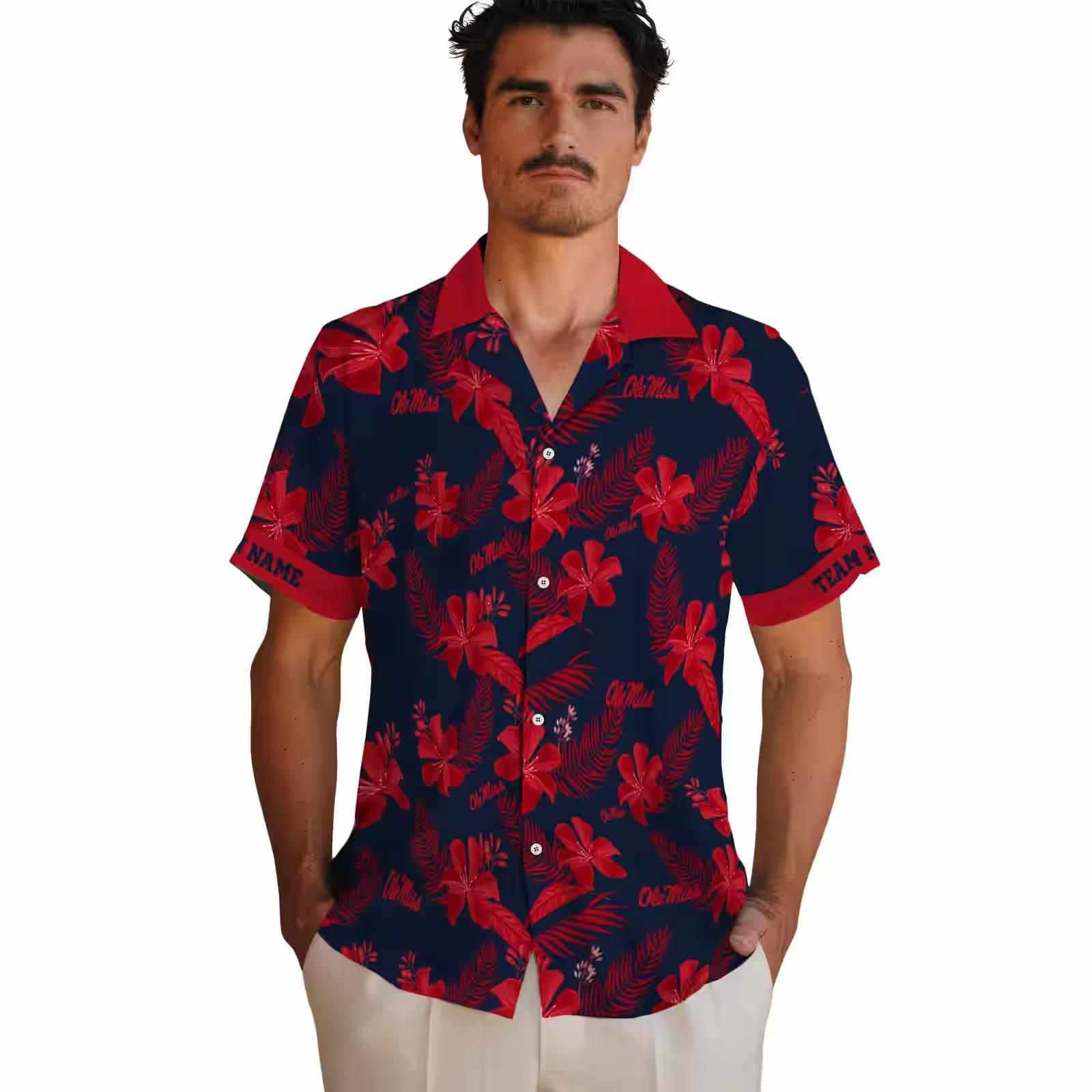 personalized ole miss rebels botanical print blue hawaiian shirt fashion forward