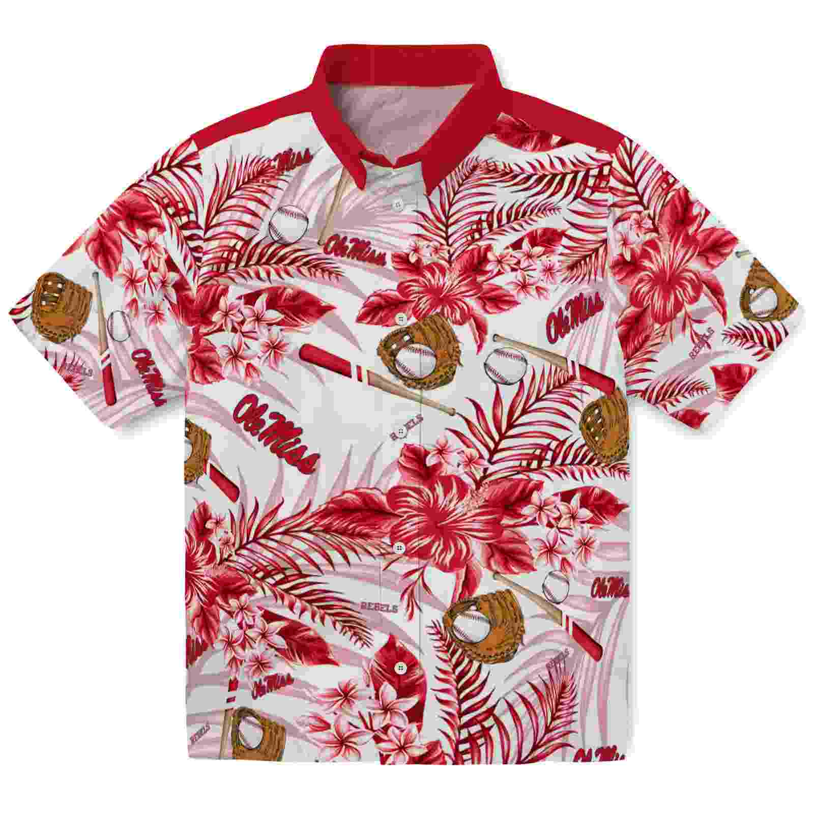 Personalized Ole Miss Rebels Floral Baseball Red White Hawaiian Shirt