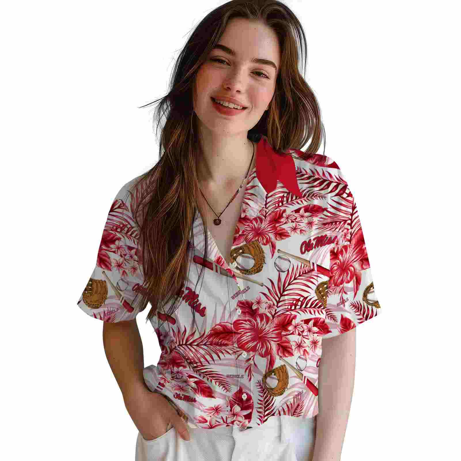 personalized ole miss rebels floral baseball red white hawaiian shirt latest model