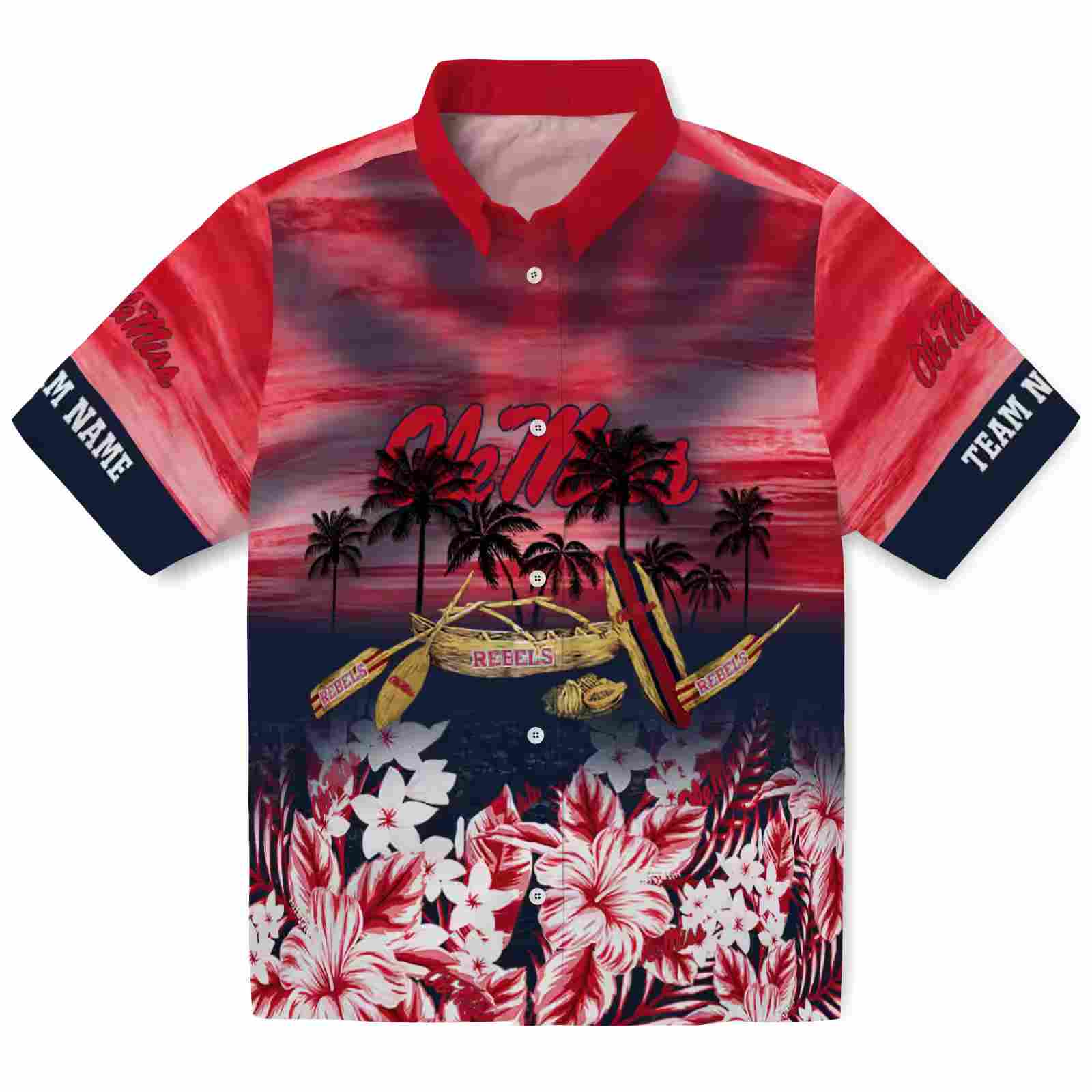 Personalized Ole Miss Rebels Tropical Canoe Red Hawaiian Shirt