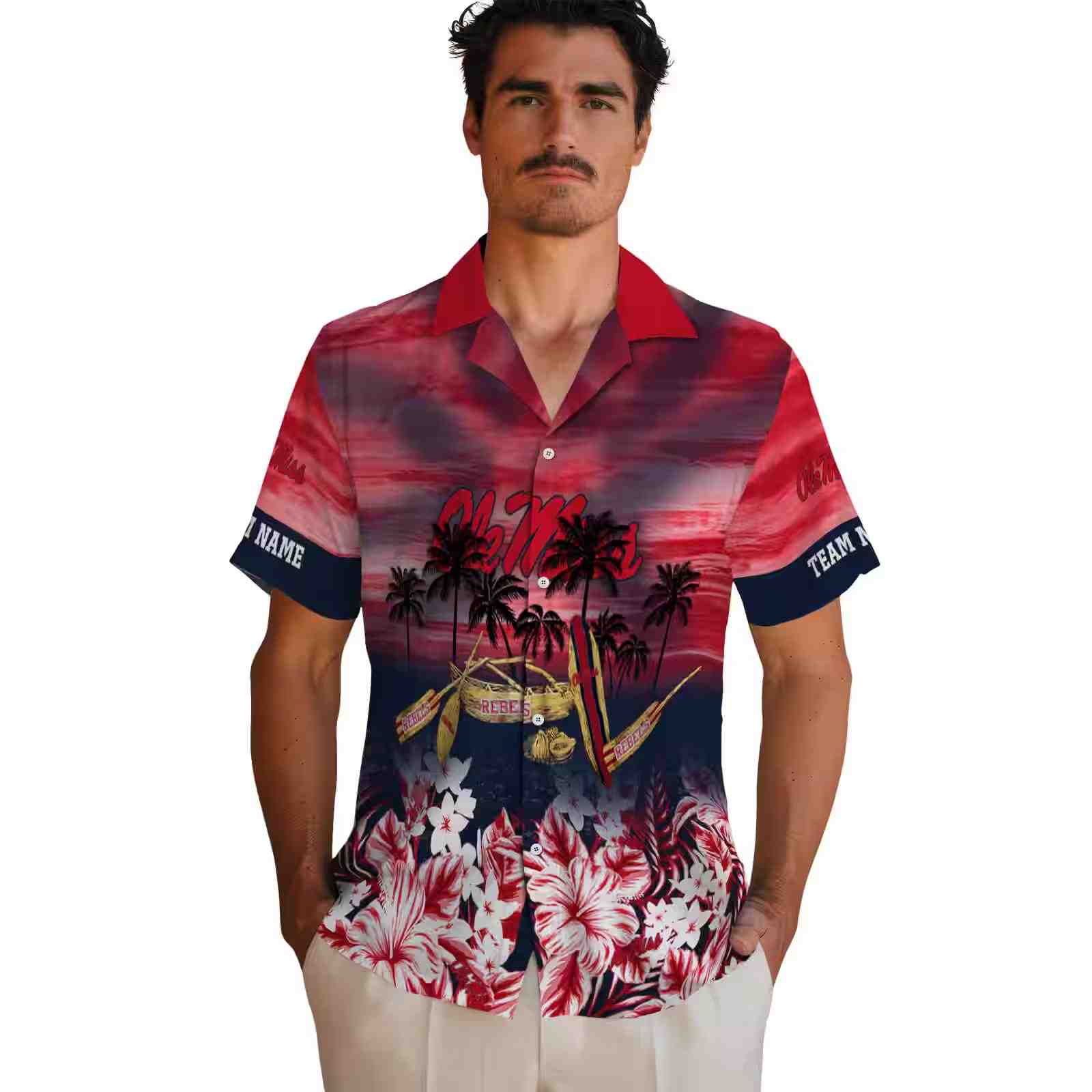 personalized ole miss rebels tropical canoe red hawaiian shirt fashion forward