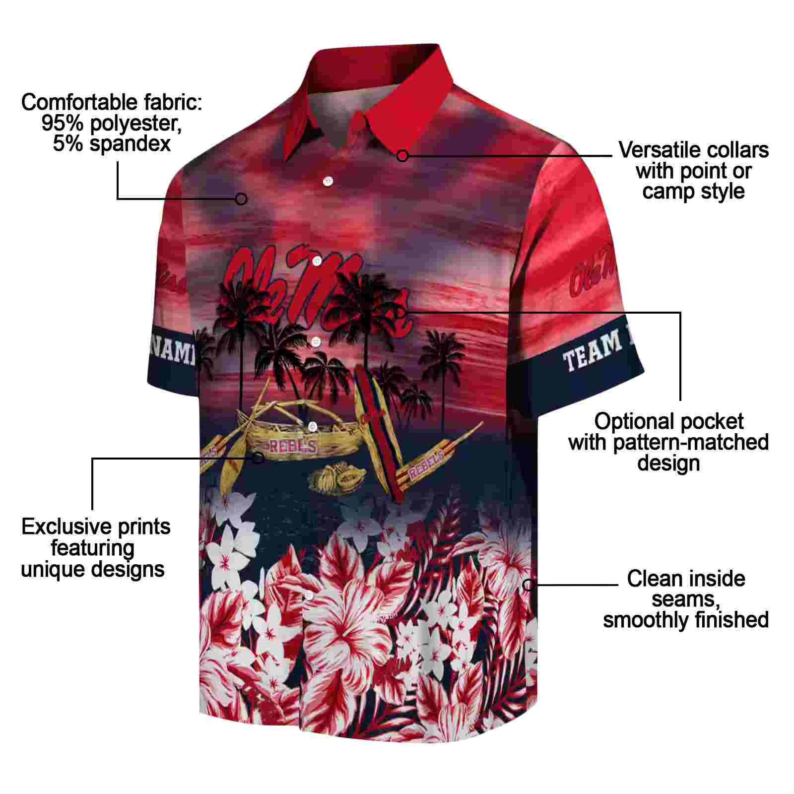 personalized ole miss rebels tropical canoe red hawaiian shirt new arrival