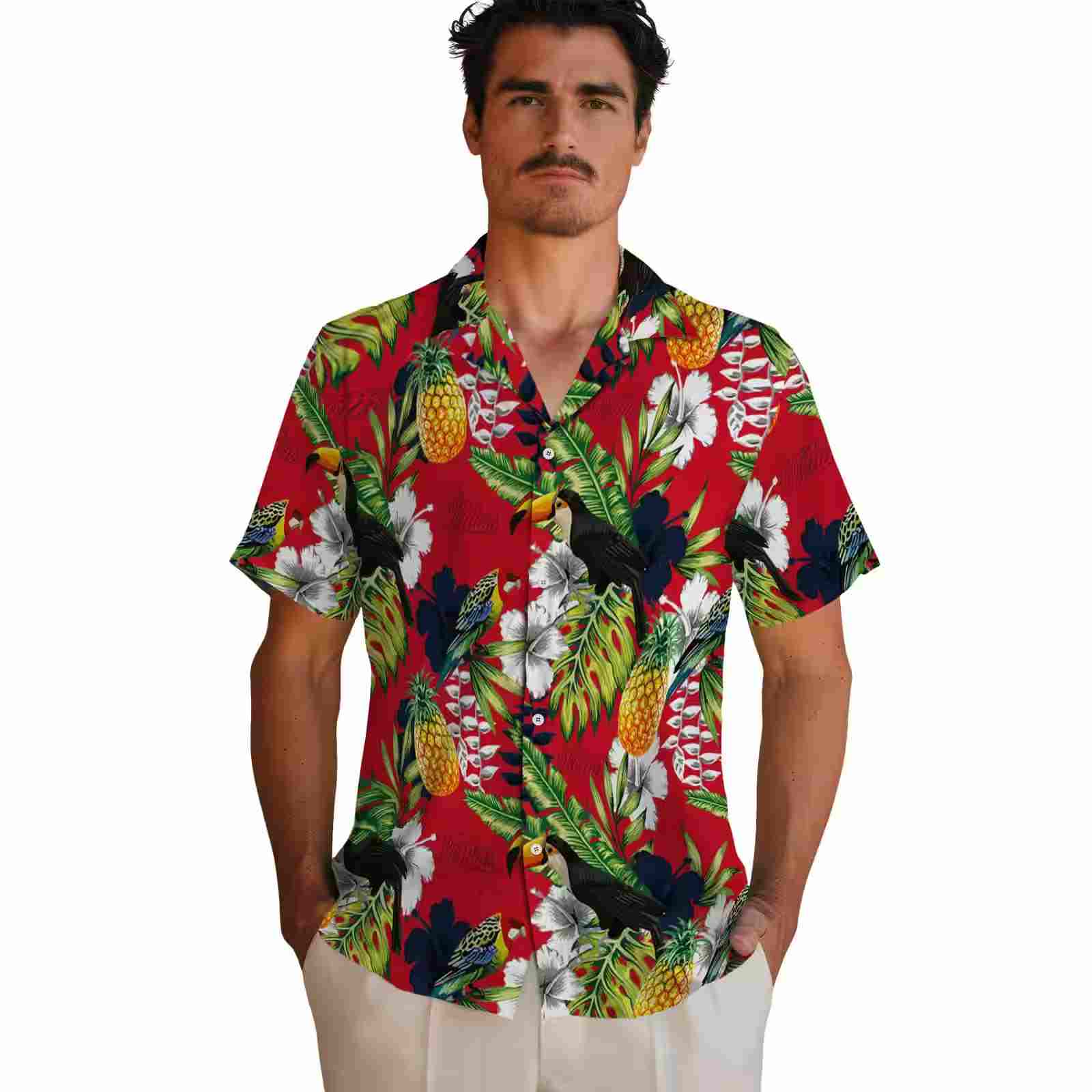 personalized ole miss rebels tropical toucan red green hawaiian shirt fashion forward