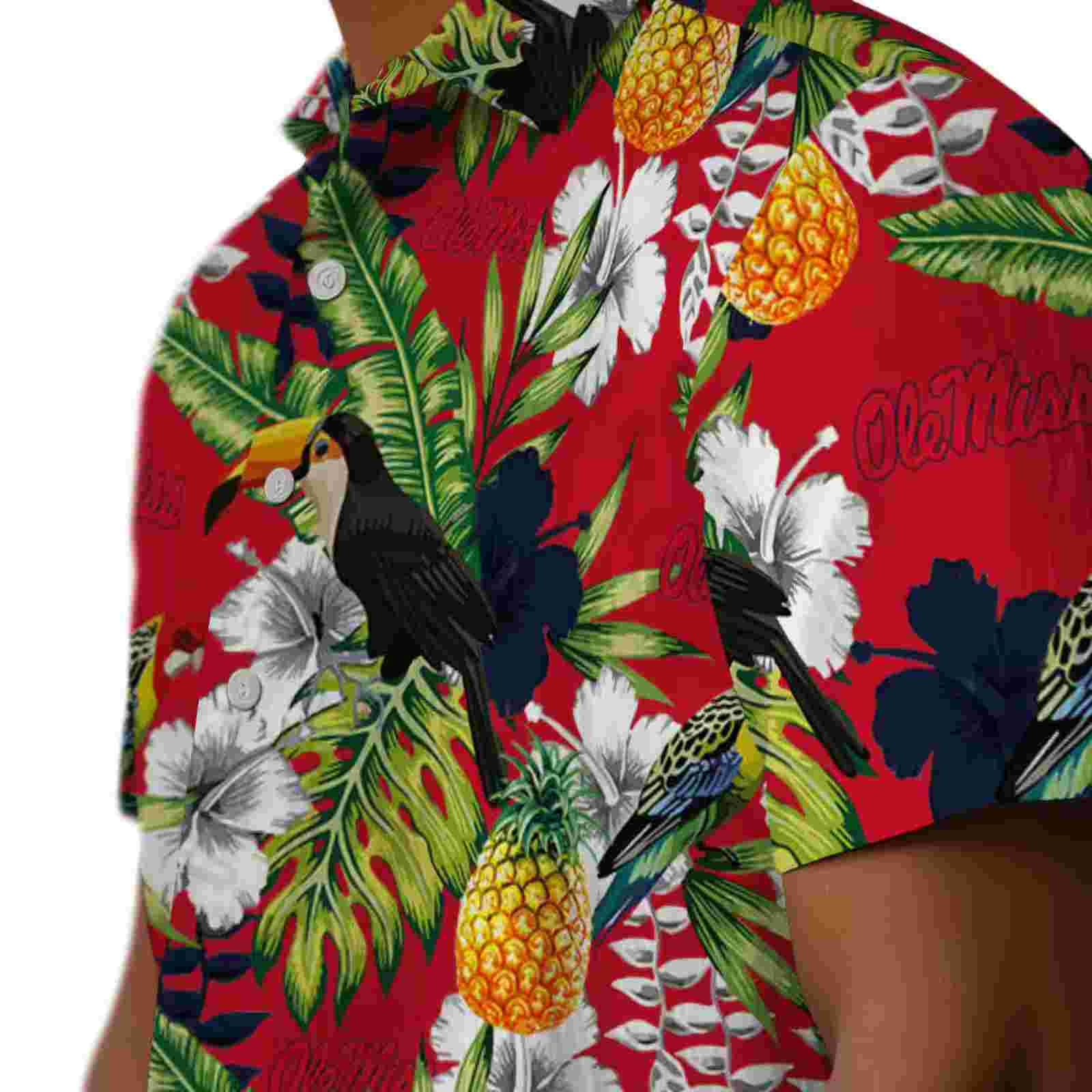 personalized ole miss rebels tropical toucan red green hawaiian shirt trendy