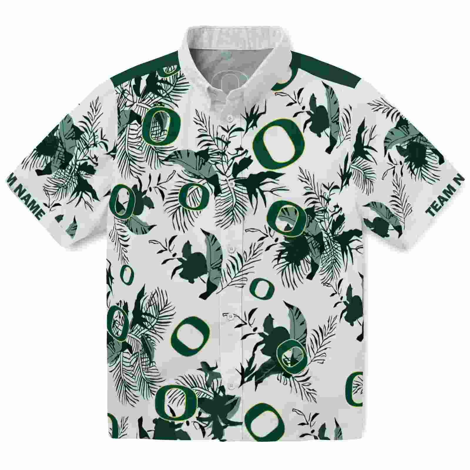 Personalized Oregon Ducks Botanical Theme Green White Hawaiian Shirt