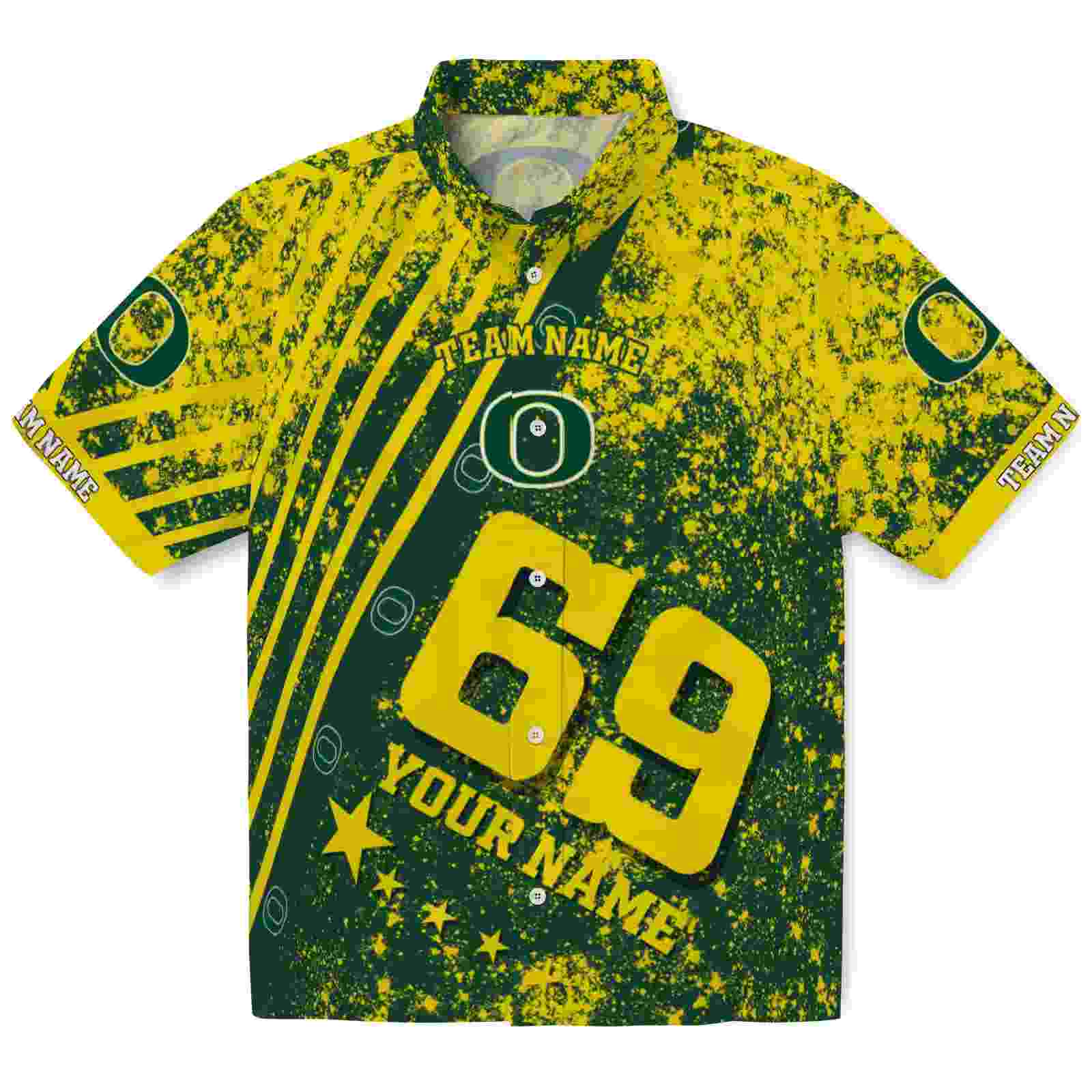 Personalized Oregon Ducks Star Stripes Green Hawaiian Shirt