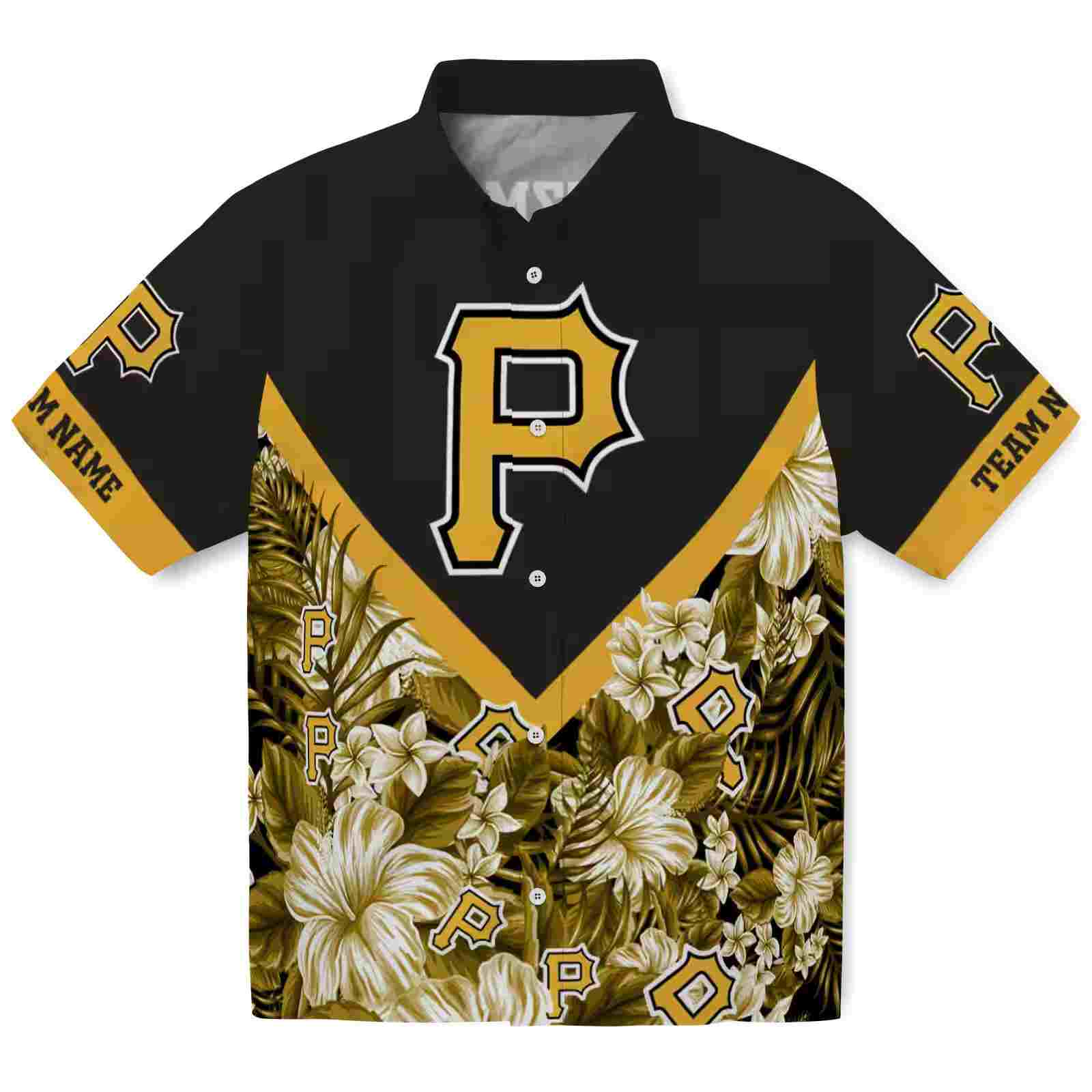 Personalized Pittsburgh Pirates Floral Chevron Black Hawaiian Shirt