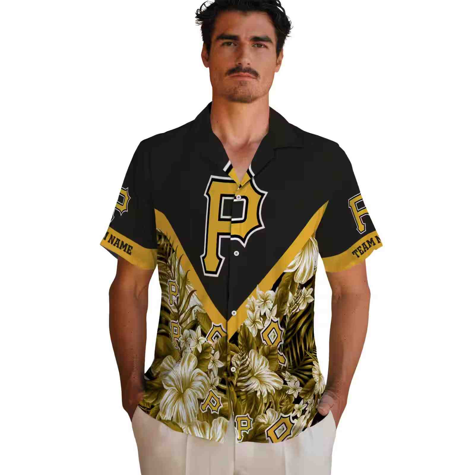 personalized pittsburgh pirates floral chevron black hawaiian shirt fashion forward