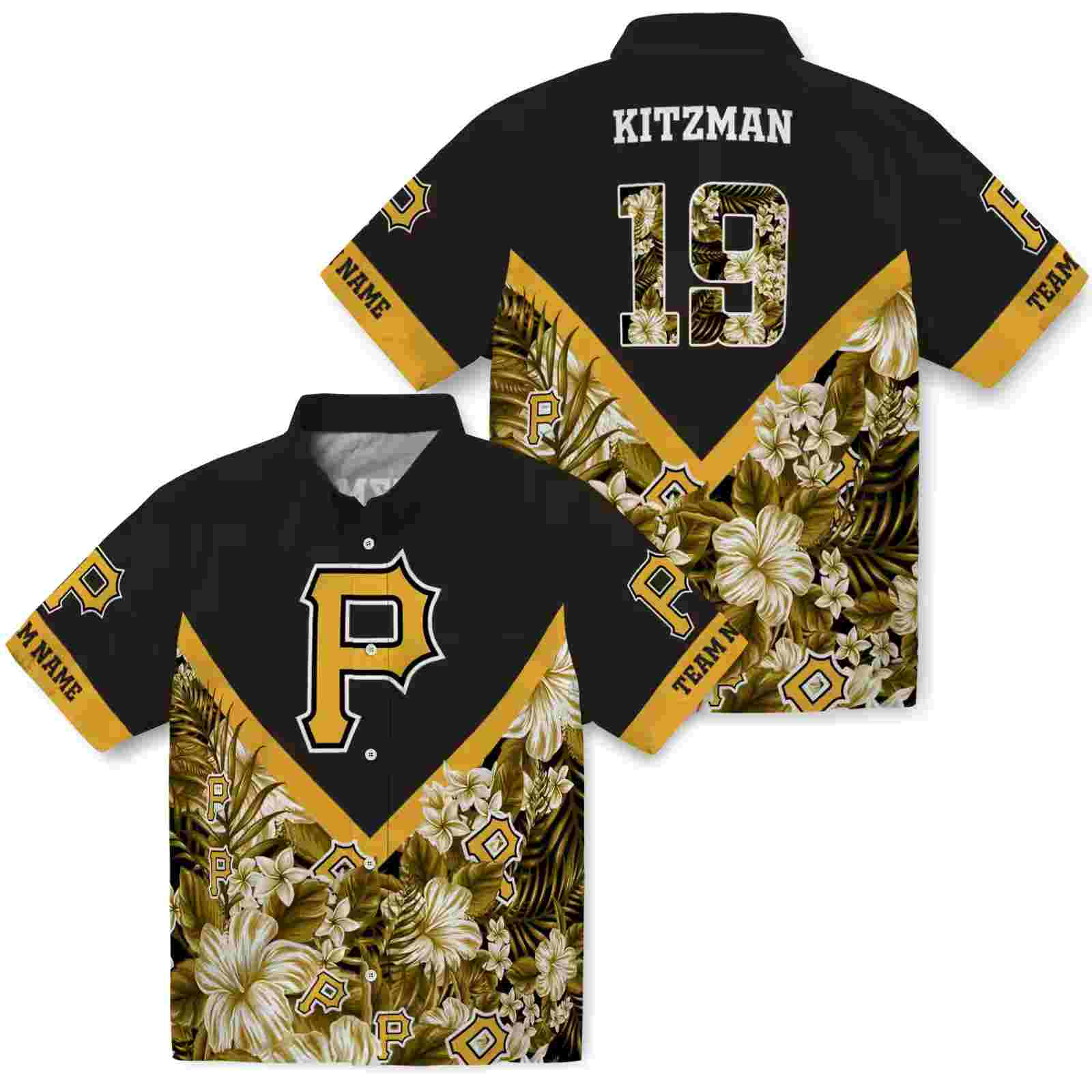 personalized pittsburgh pirates floral chevron black hawaiian shirt high quality